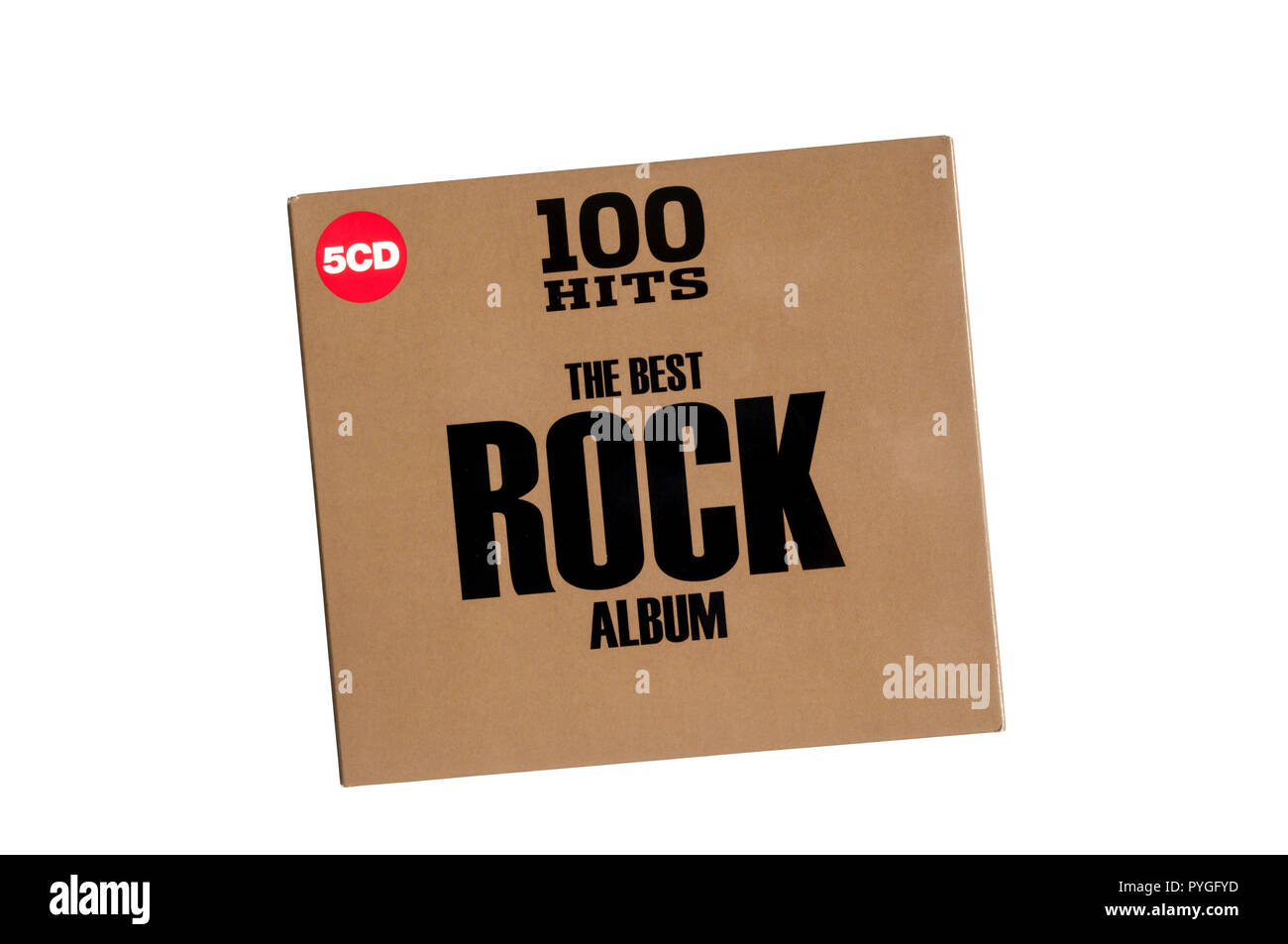 100 Hits The Best Rock Album is a 5 CD compilation collection or box set released in 2018. Stock Photo