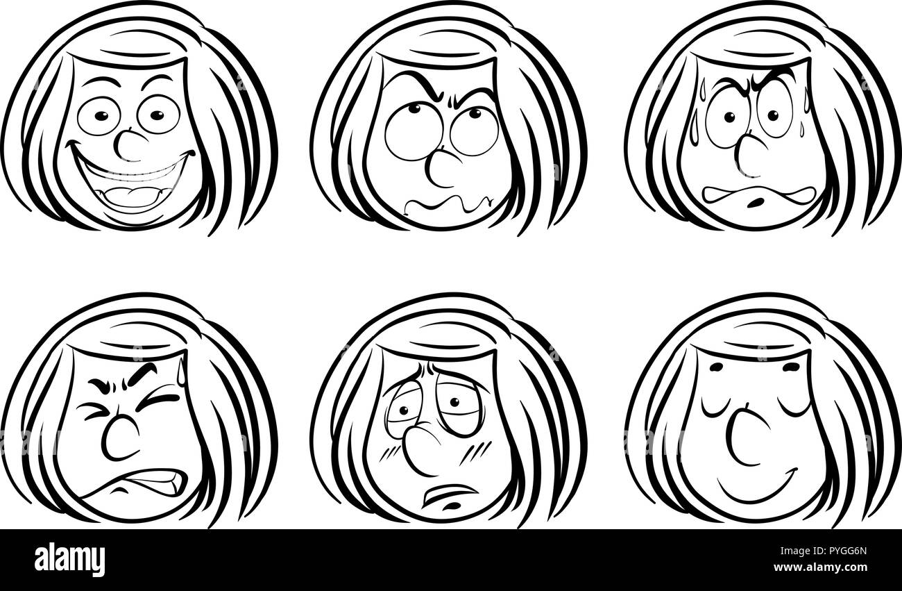 Doodle girl with different facial expressions illustration Stock Vector Image & Art Alamy