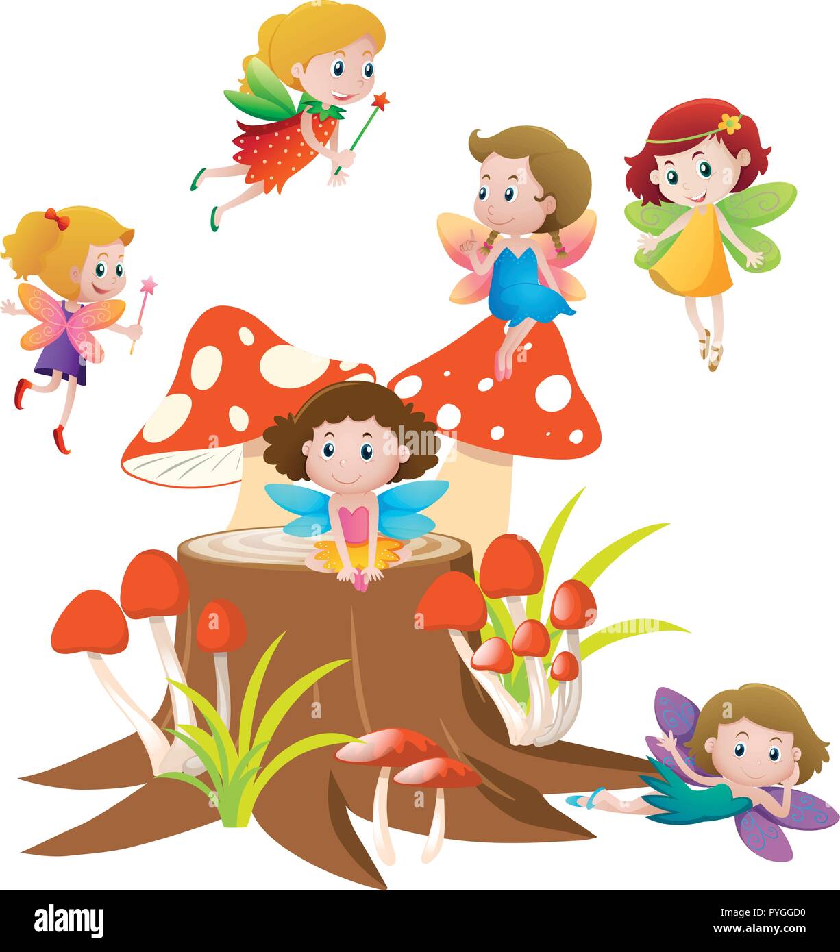 Many fairies flying on mushroom illustration Stock Vector Image & Art ...