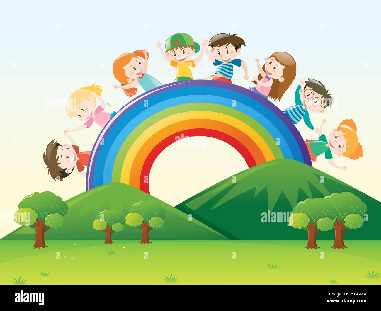 Children over the rainbow illustration Stock Vector Image & Art - Alamy