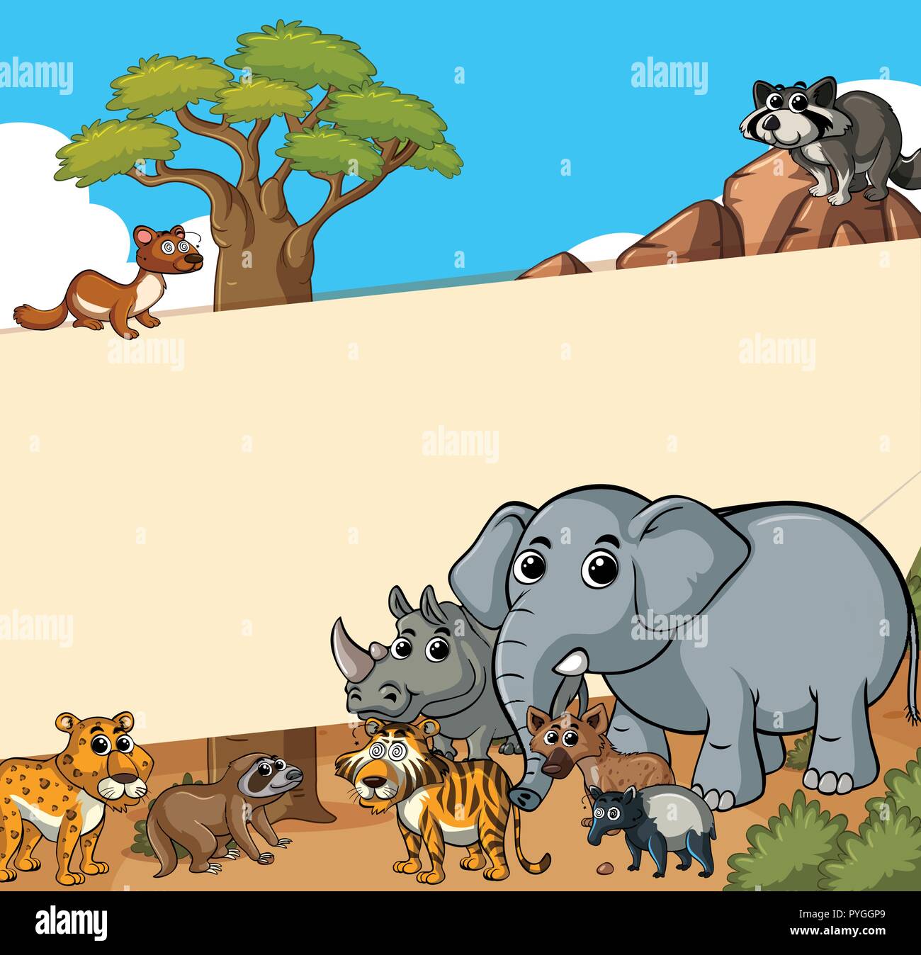Paper template with wild animals in the field illustration Stock Vector ...
