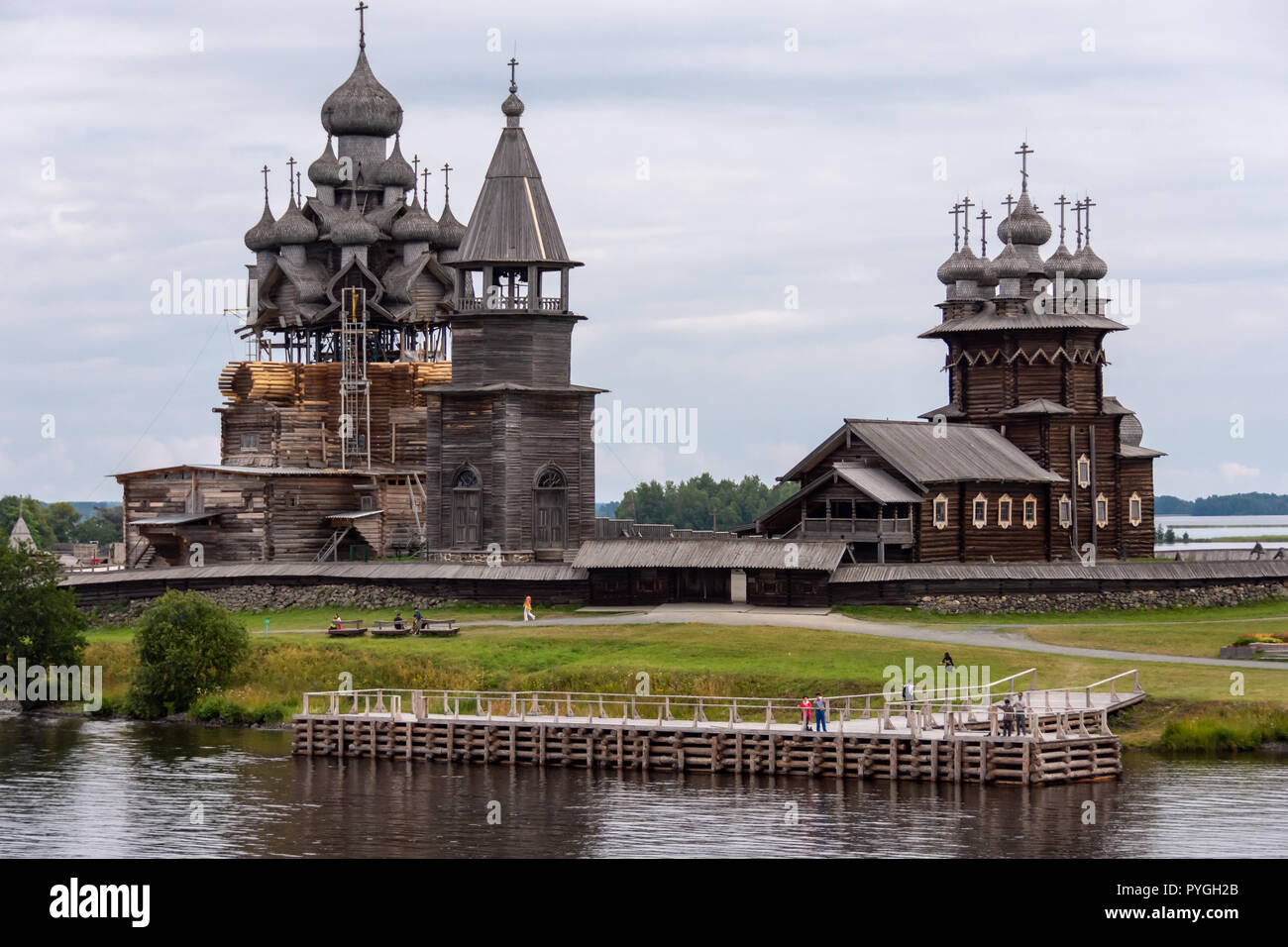 Kizhi Pogost is an open-air museum of Russian wooden churches on Kizhi Island in Karelia, Russia Stock Photo
