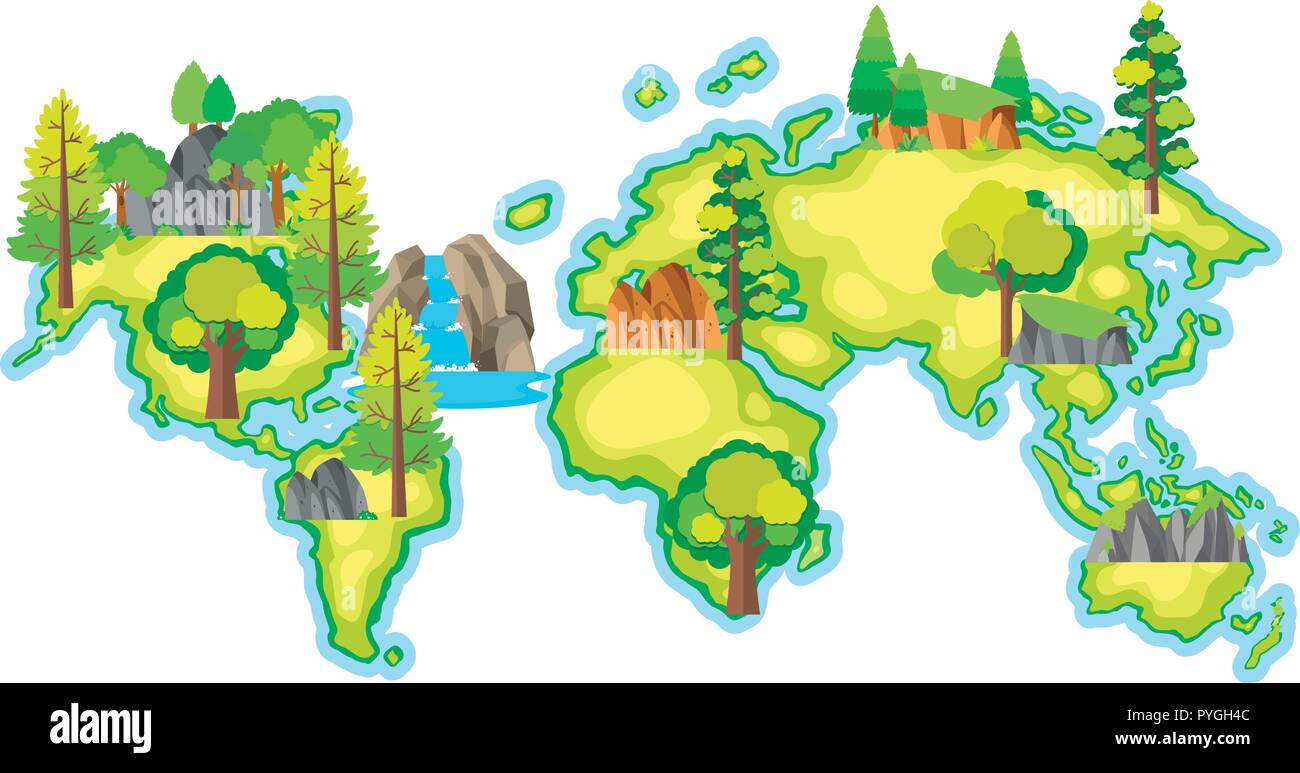 Map Of The World With Forest Illustration Stock Vector Image & Art - Alamy