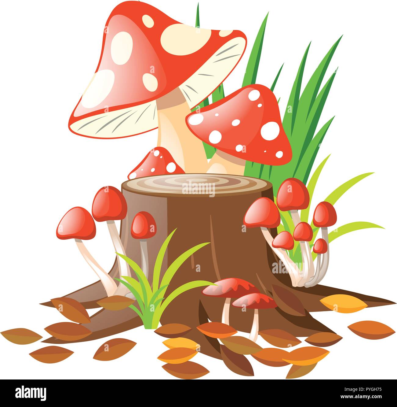 Mushrooms on the log  illustration Stock Vector