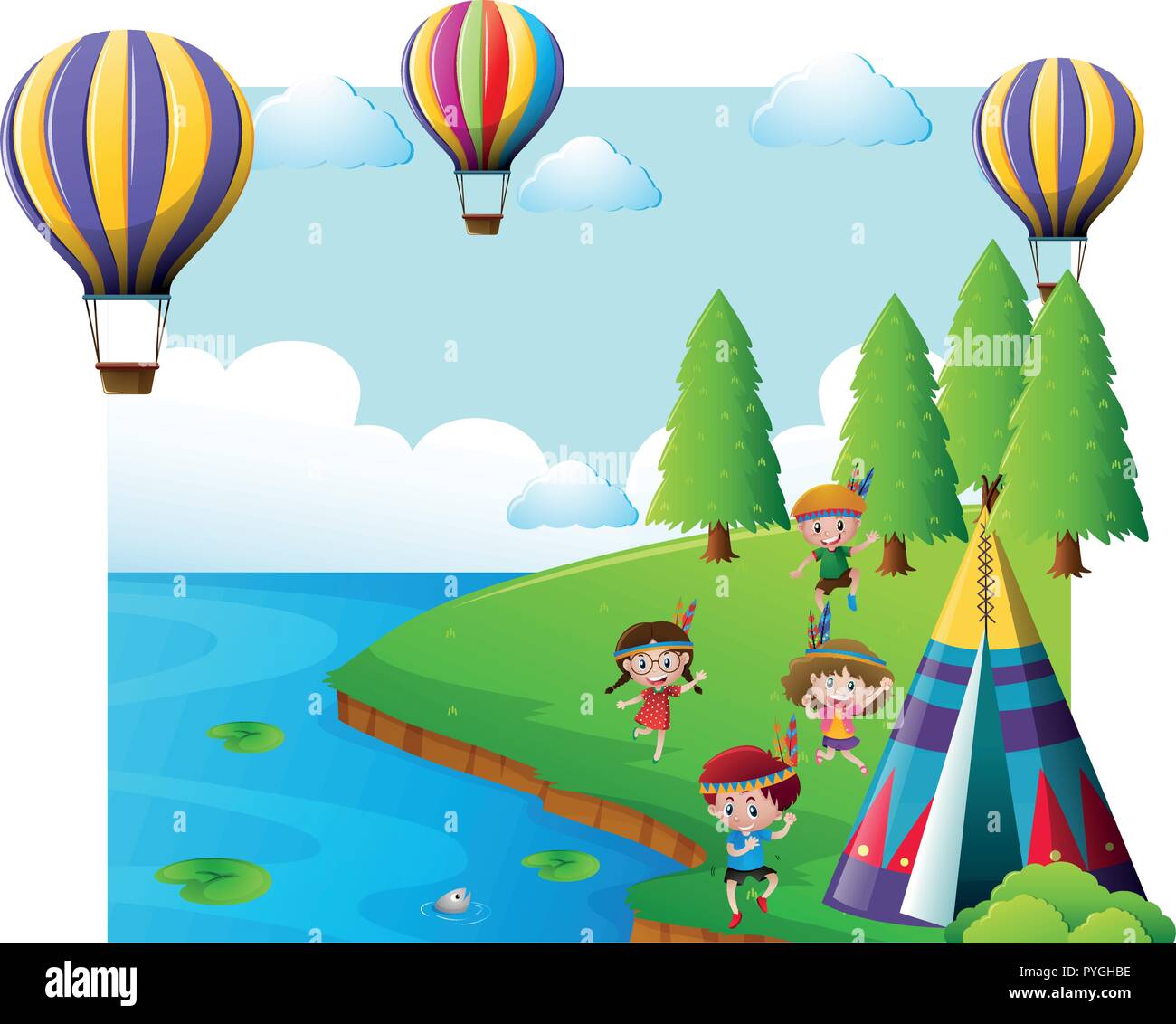 Scene with kids playing in park illustration Stock Vector Image & Art ...
