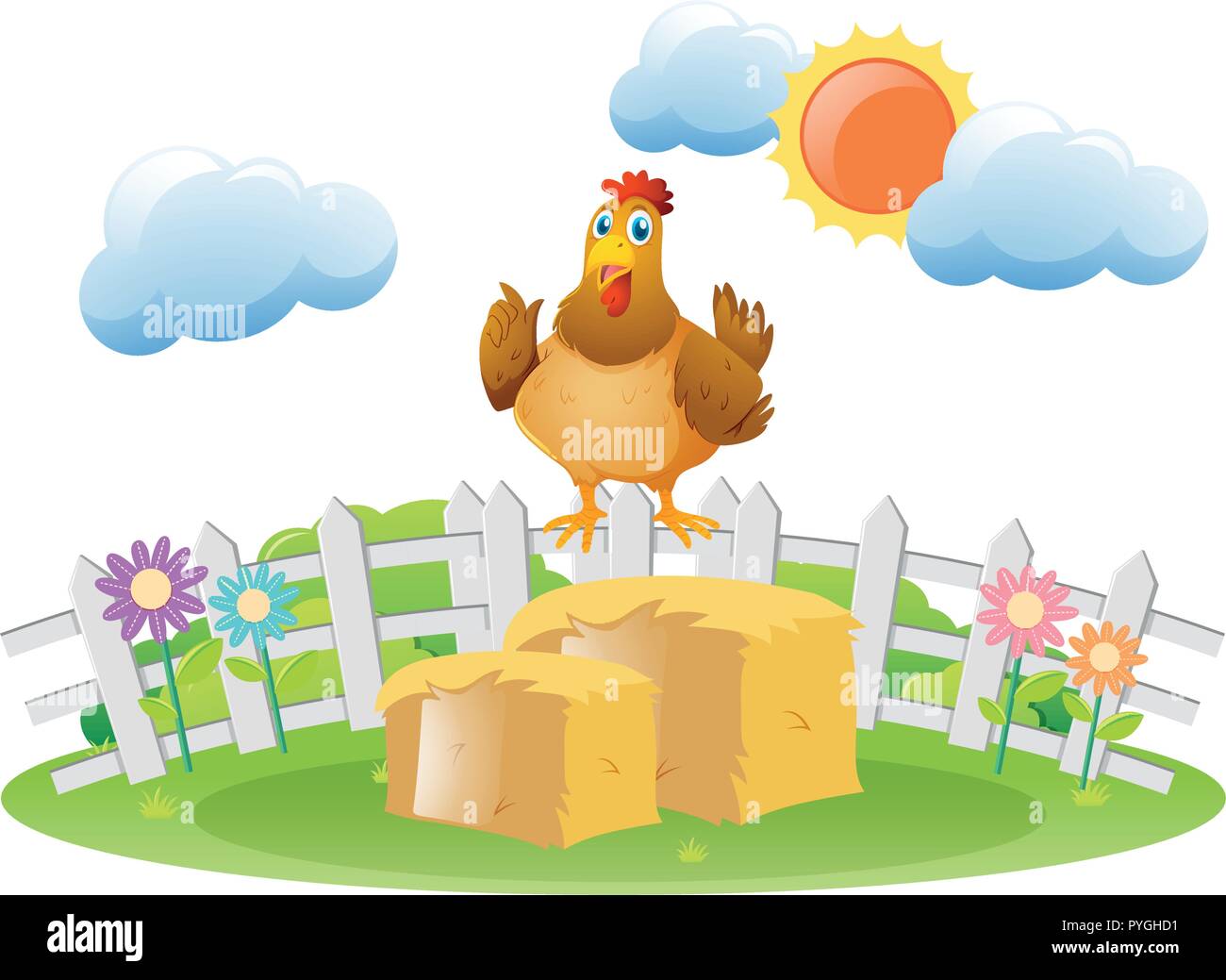 Chicken standing on haystack illustration Stock Vector Image & Art - Alamy