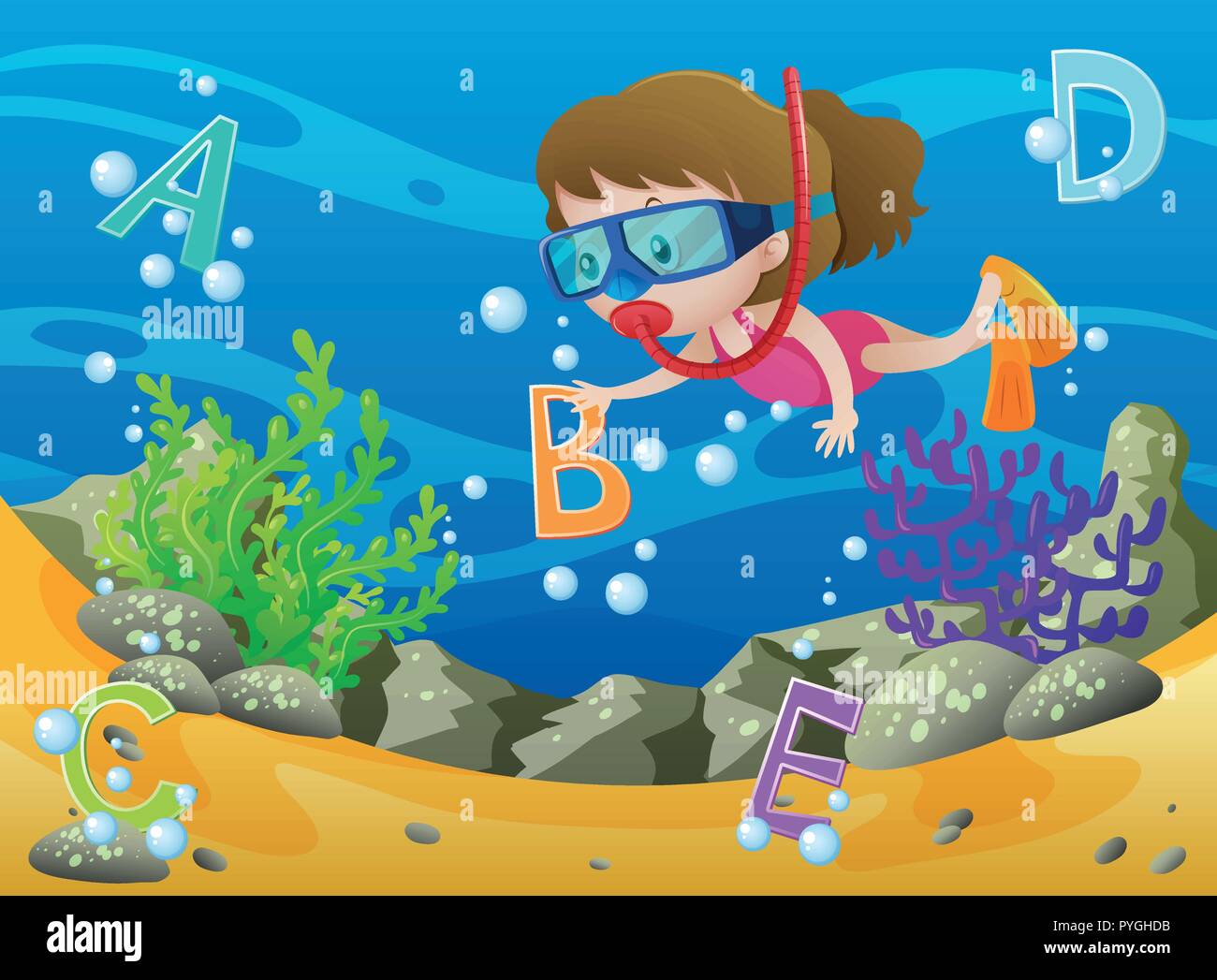 Girl diving underwater with english alphabets illustration Stock Vector Image & Art Alamy