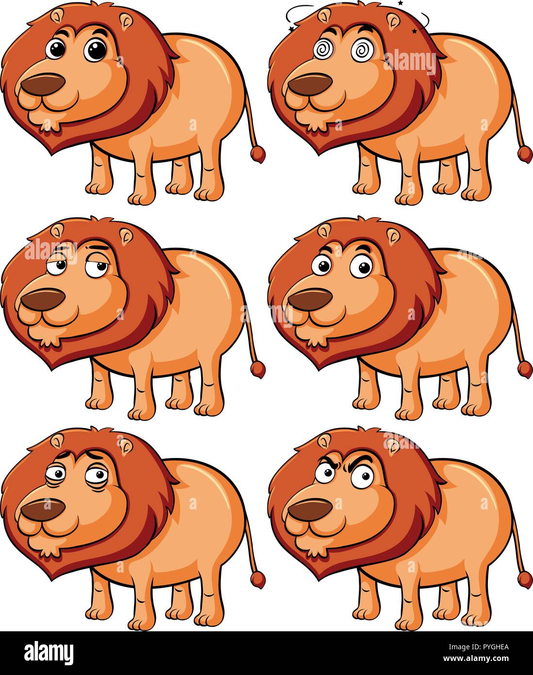 Lion with different expressions illustration Stock Vector