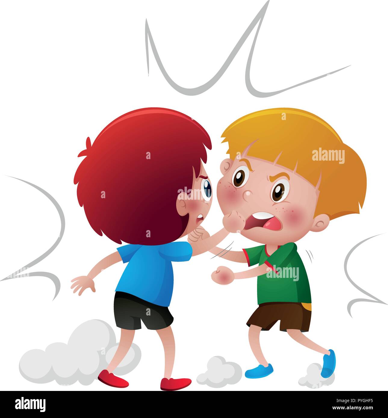 Angry boys fighting each other illustration Stock Vector