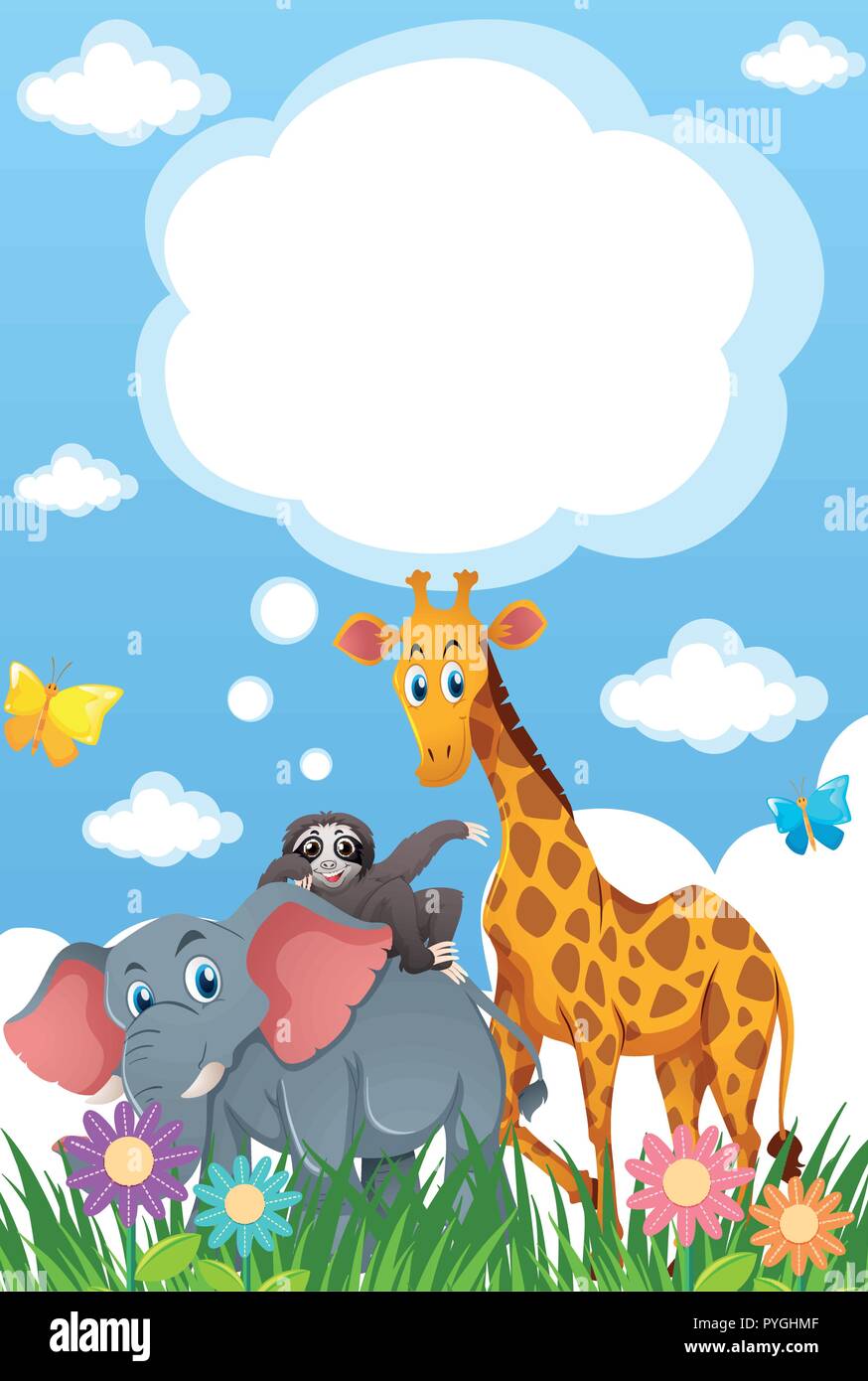 Background template with animals in garden illustration Stock Vector ...