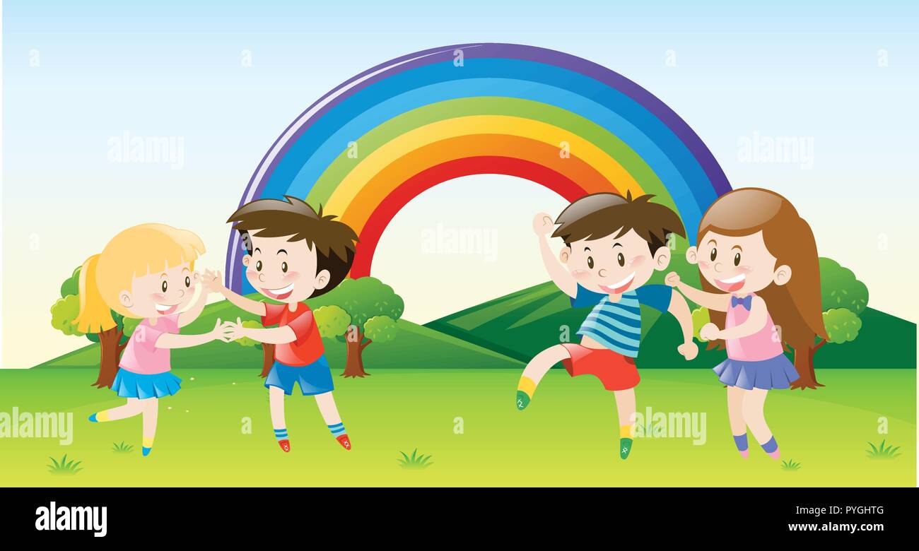 Happy children dancing in park illustration Stock Vector Image & Art ...