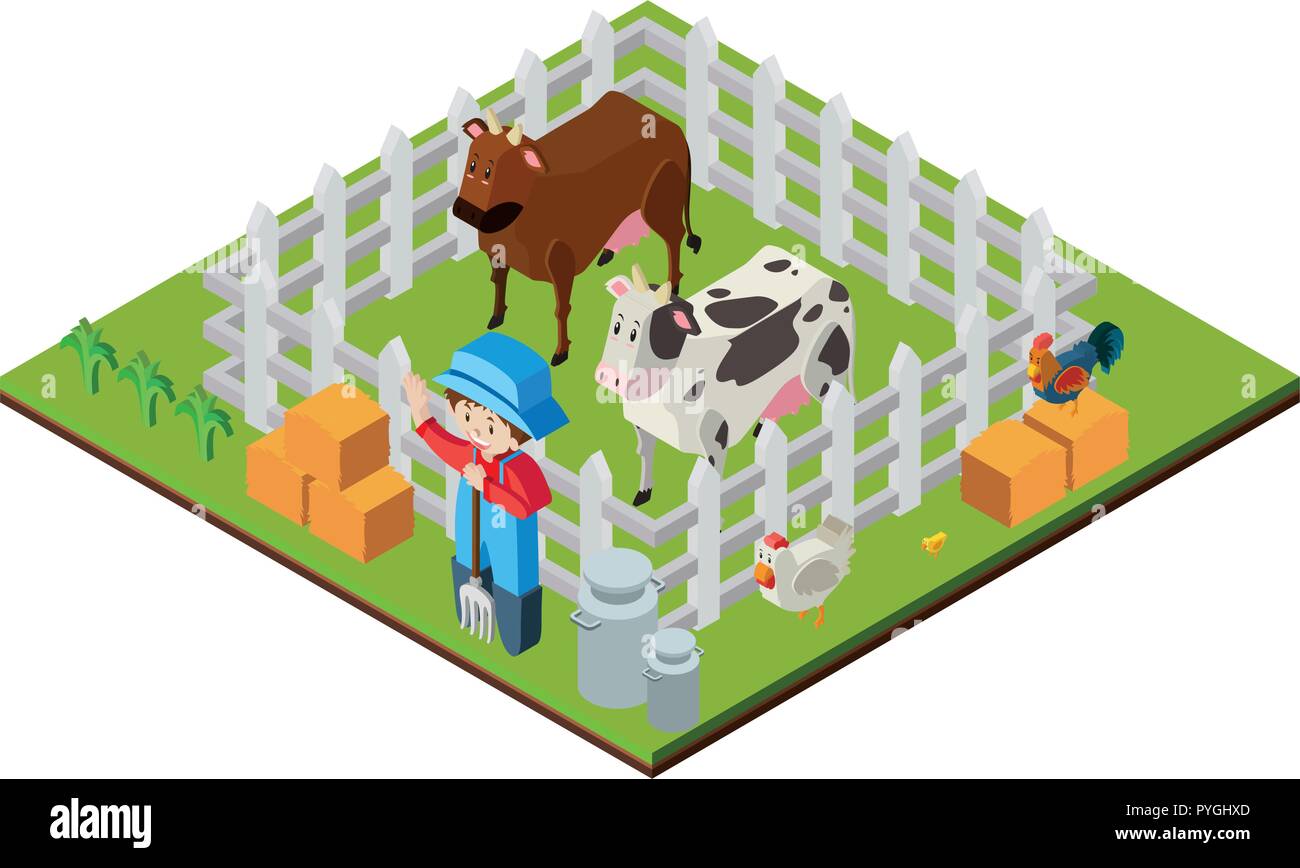 3D design for farmer and cows illustration Stock Vector Image & Art - Alamy