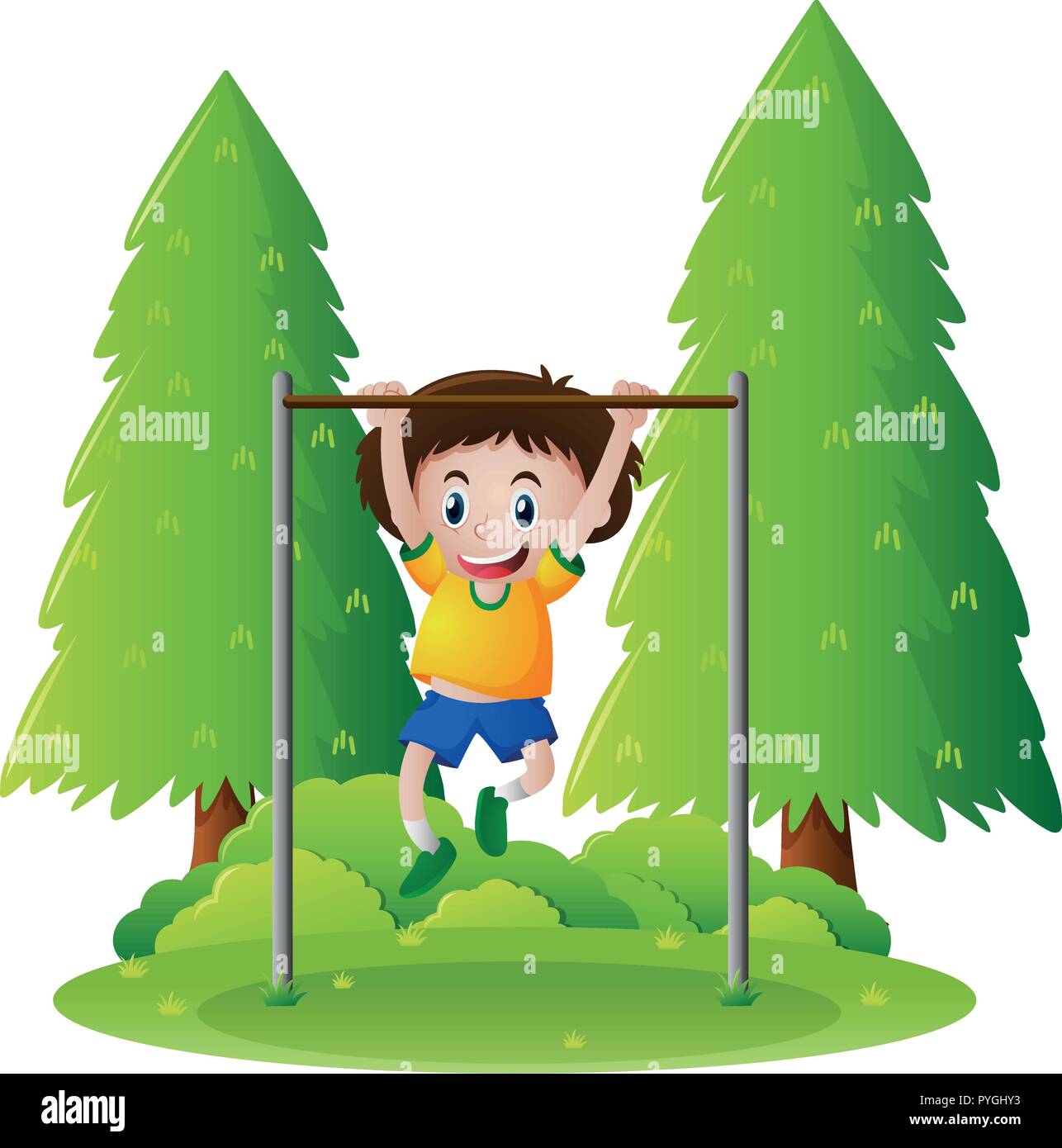 Little boy playing on bar in the park illustration Stock Vector Image ...