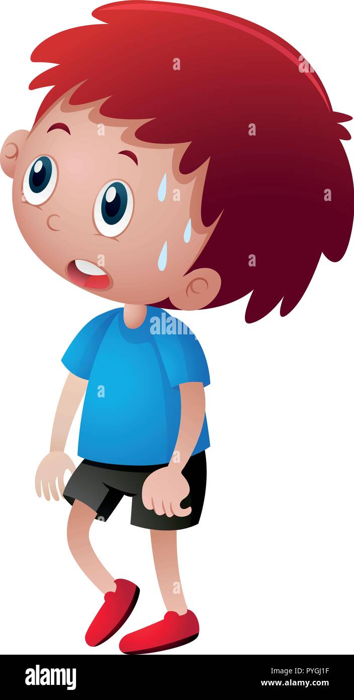 Little boy in blue shirt sweating illustration Stock Vector Image & Art