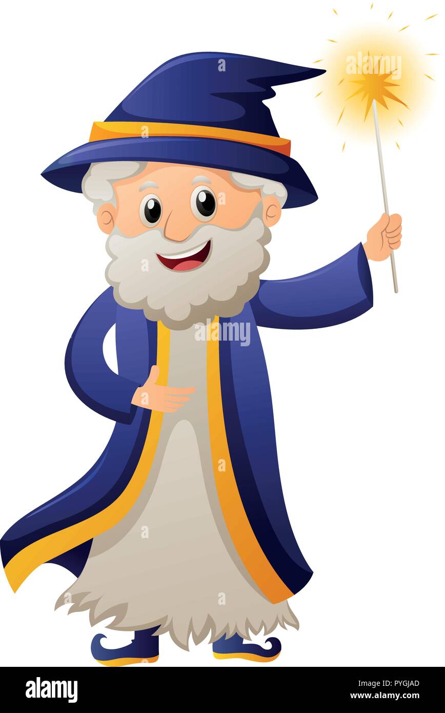 Wizard in blue robe illustration Stock Vector