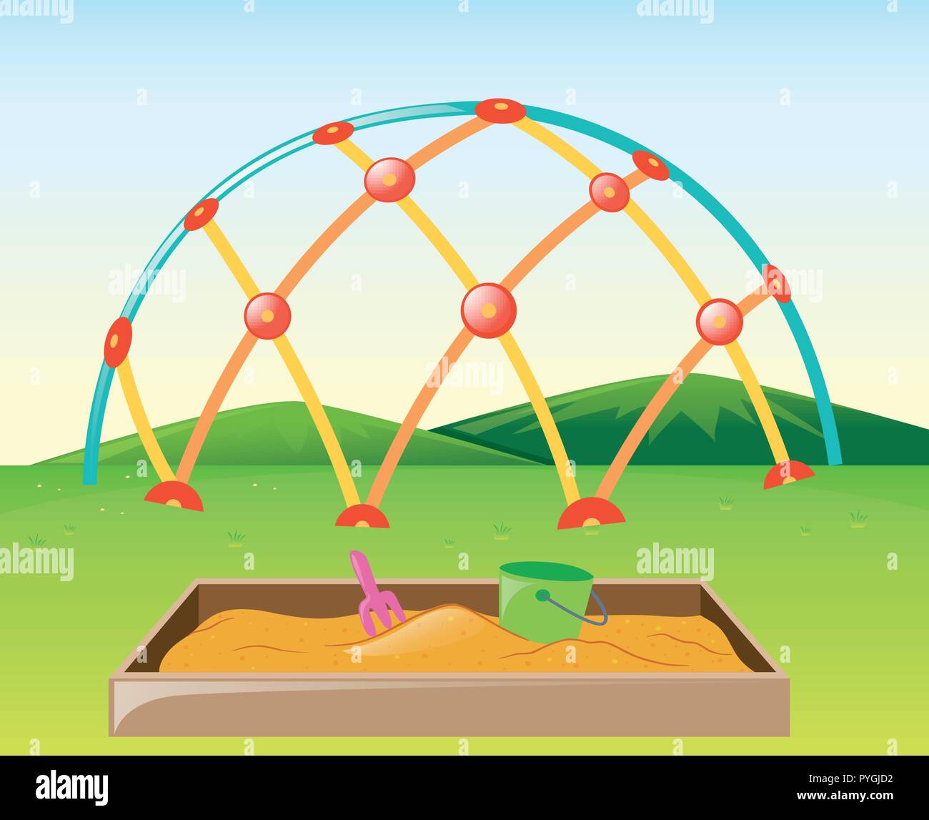 Climbing dome and sandpit in the park illustration Stock Vector
