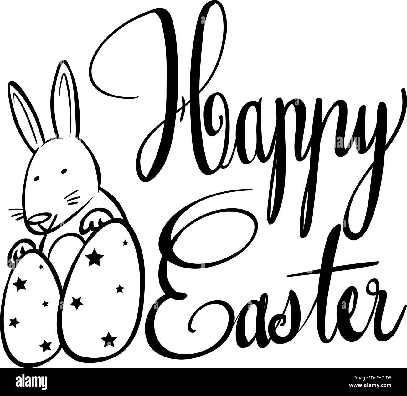 easter bunny with eggs clipart black and white