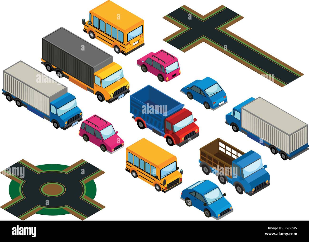 3D design for different types of cars and roads illustration Stock