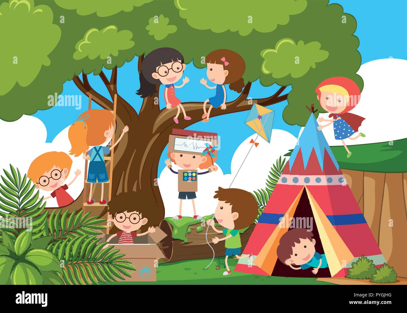 Happy children playing in the park illustration Stock Vector Image ...