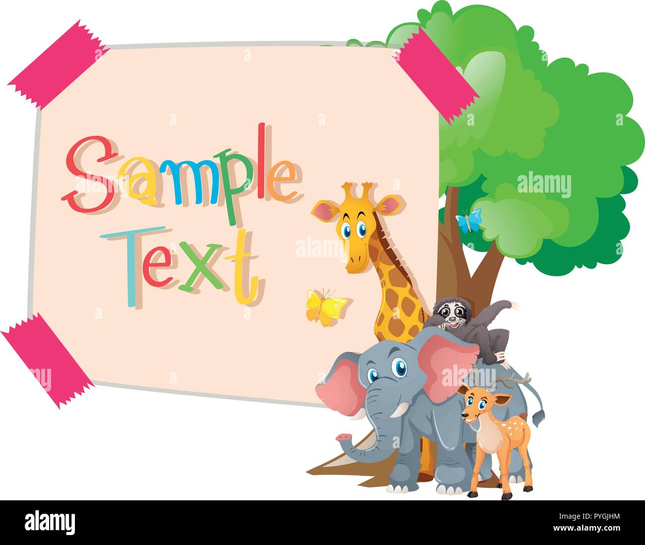 Paper template with wild animals under tree illustration Stock Vector ...