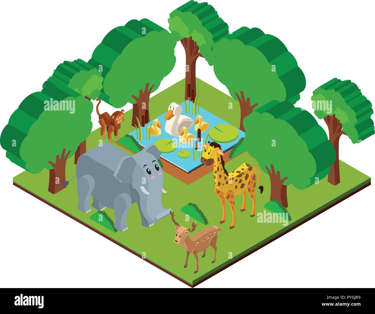 3D design for forest scene with wild animals illustration Stock Vector  Image & Art - Alamy