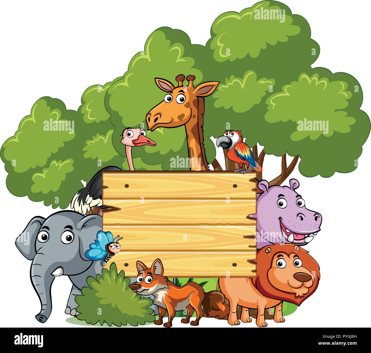 Wooden sign with many wild animals illustration Stock Vector Image ...
