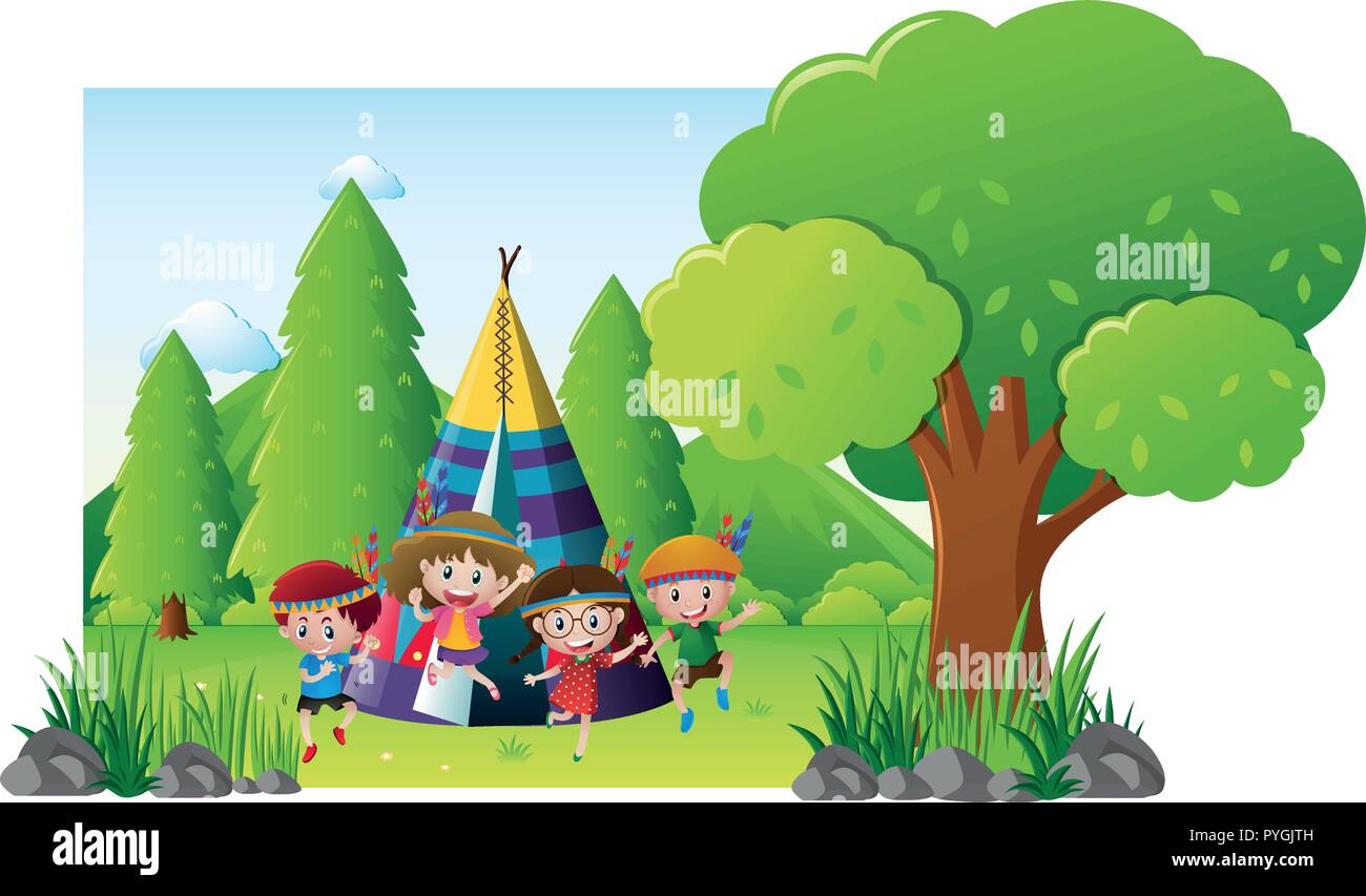 Children camping out in the park illustration Stock Vector Image & Art ...