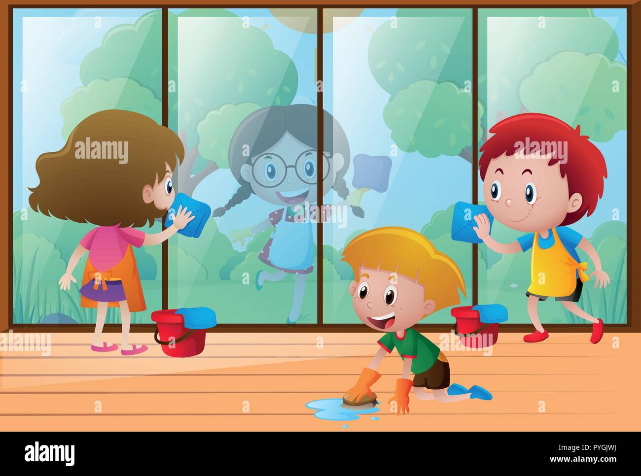 Children cleaning window at home illustration Stock Vector Image & Art - Alamy Children cleaning window at home illustration Stock Vector Image & Art - Alamy