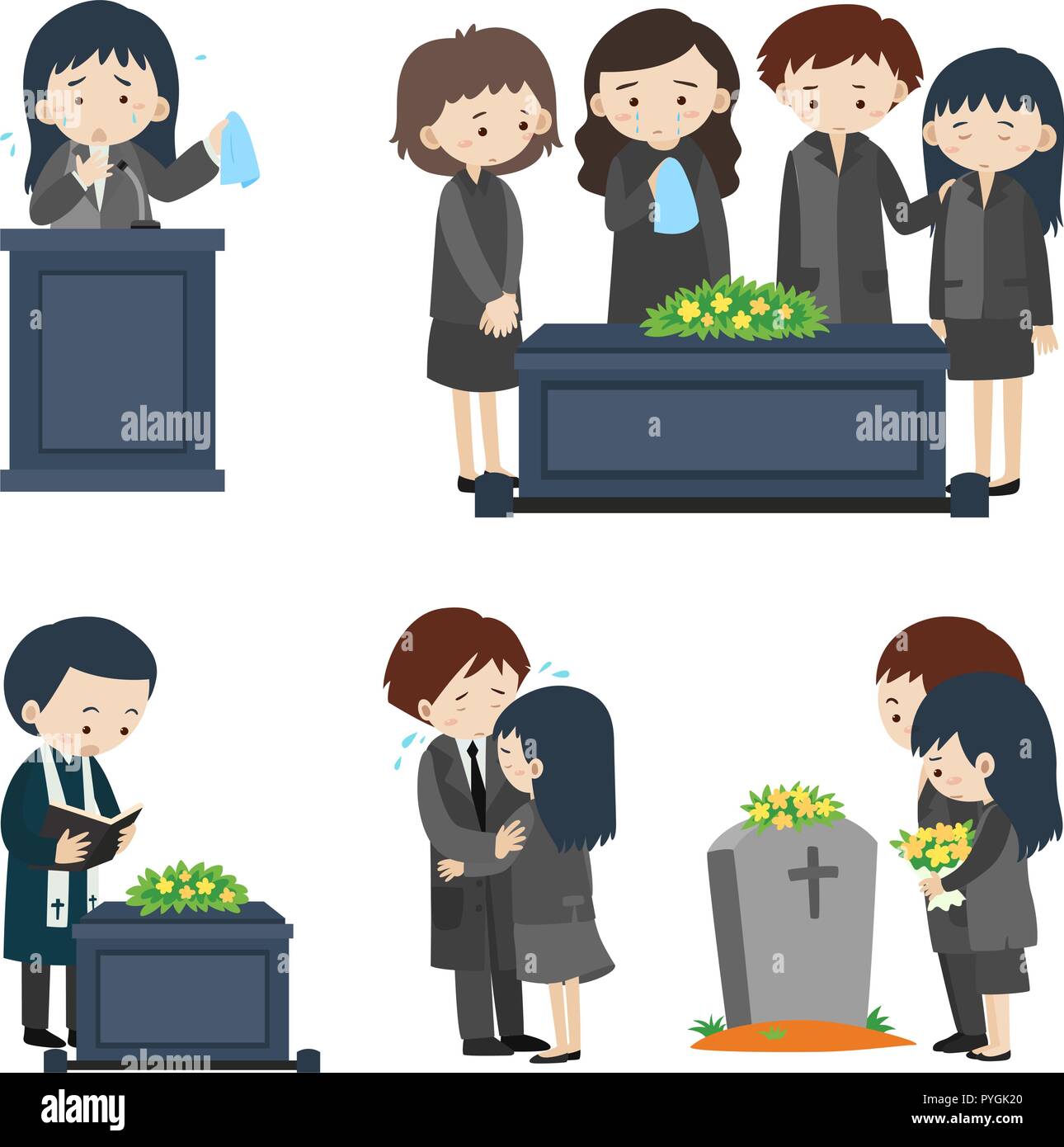 Different scenes at funeral illustration Stock Vector Image & Art Alamy