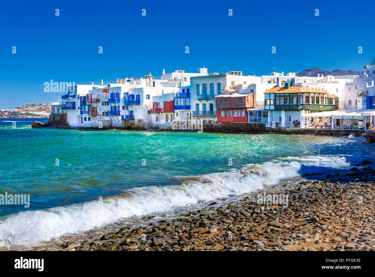 View Of The Famous Pictorial Little Venice Bay Of Mykonos Town In Mykonos Island In Greece Stock Photo Alamy