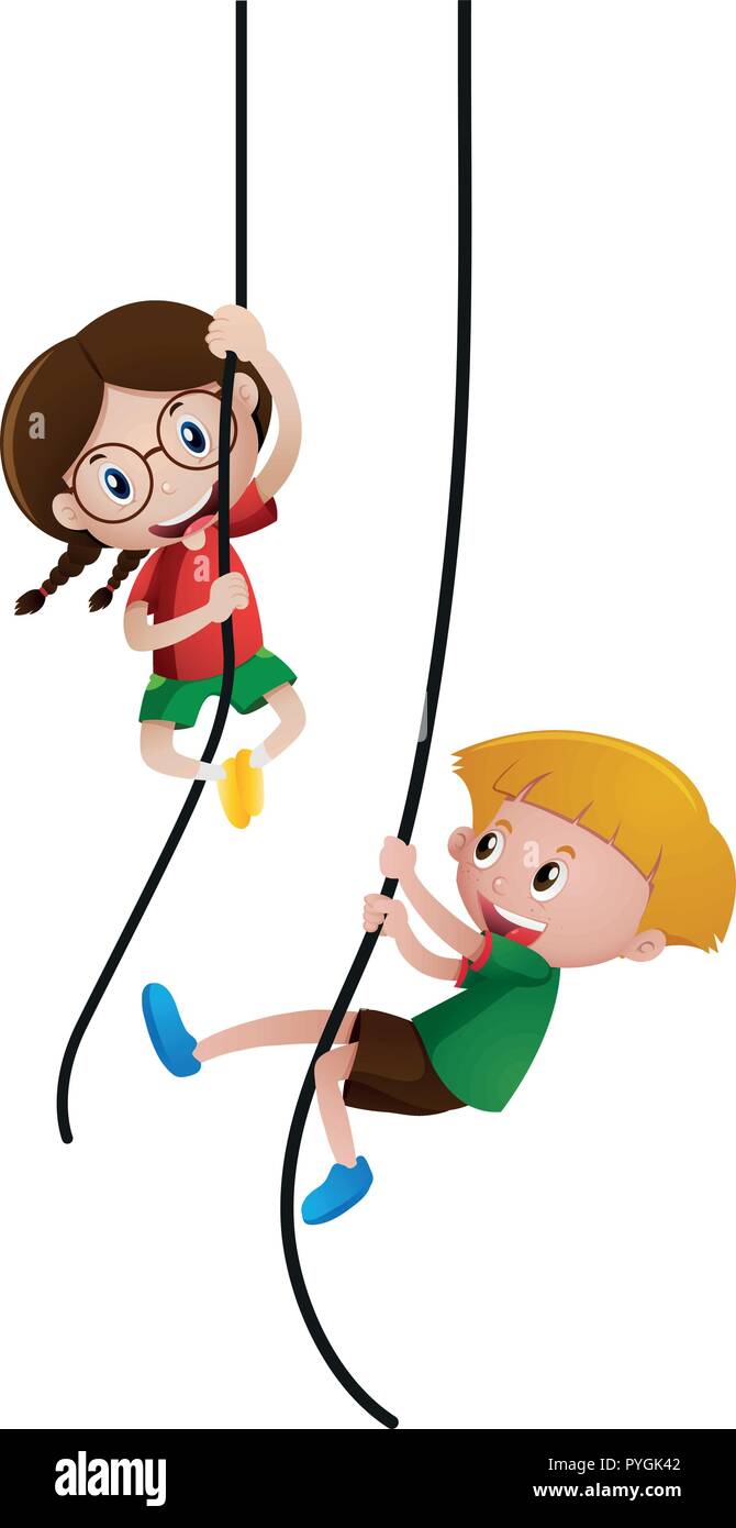 Boy and girl climbing rope illustration Stock Vector Image & Art Alamy