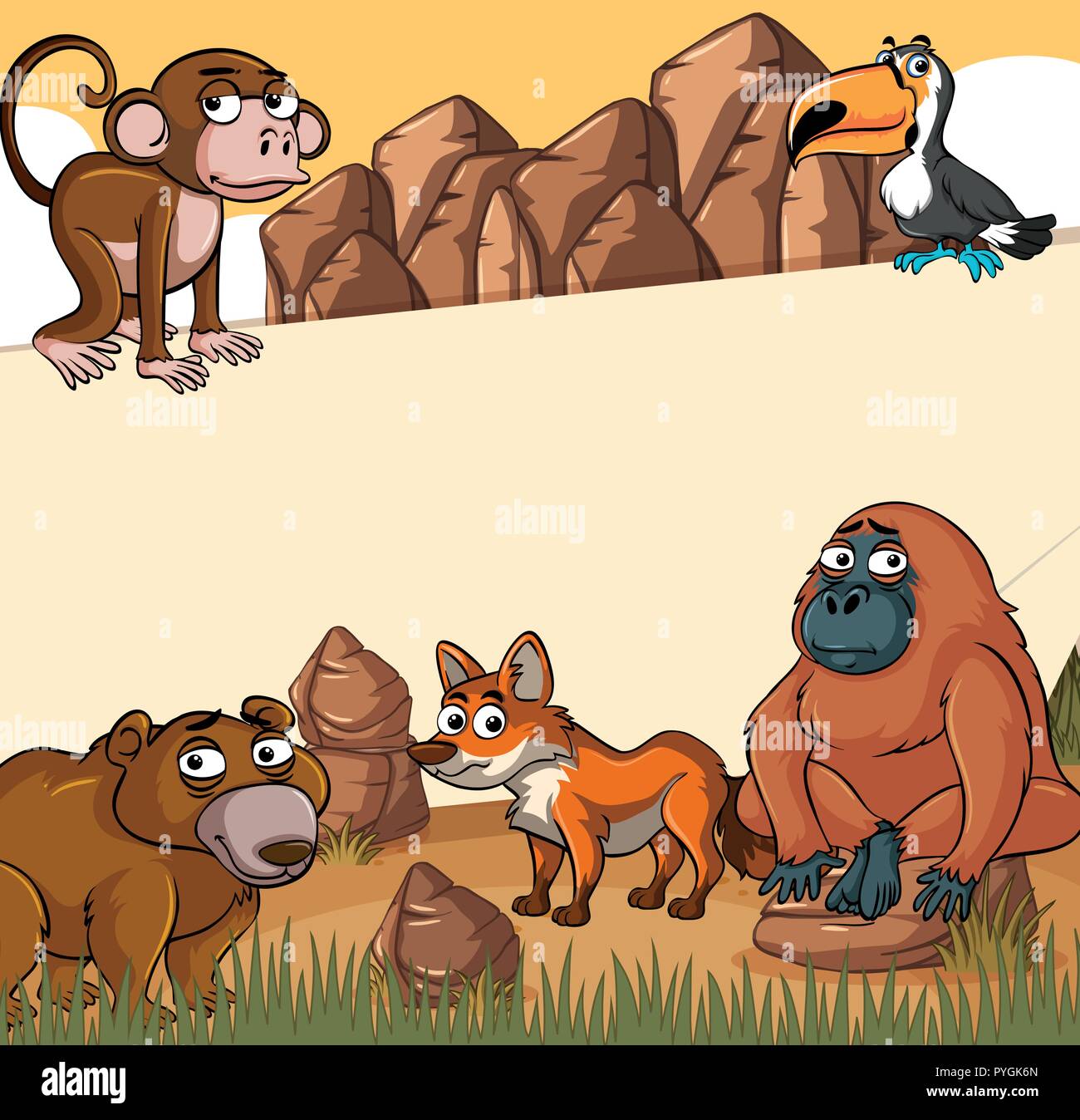 Paper template with wild animals illustration Stock Vector Image & Art ...