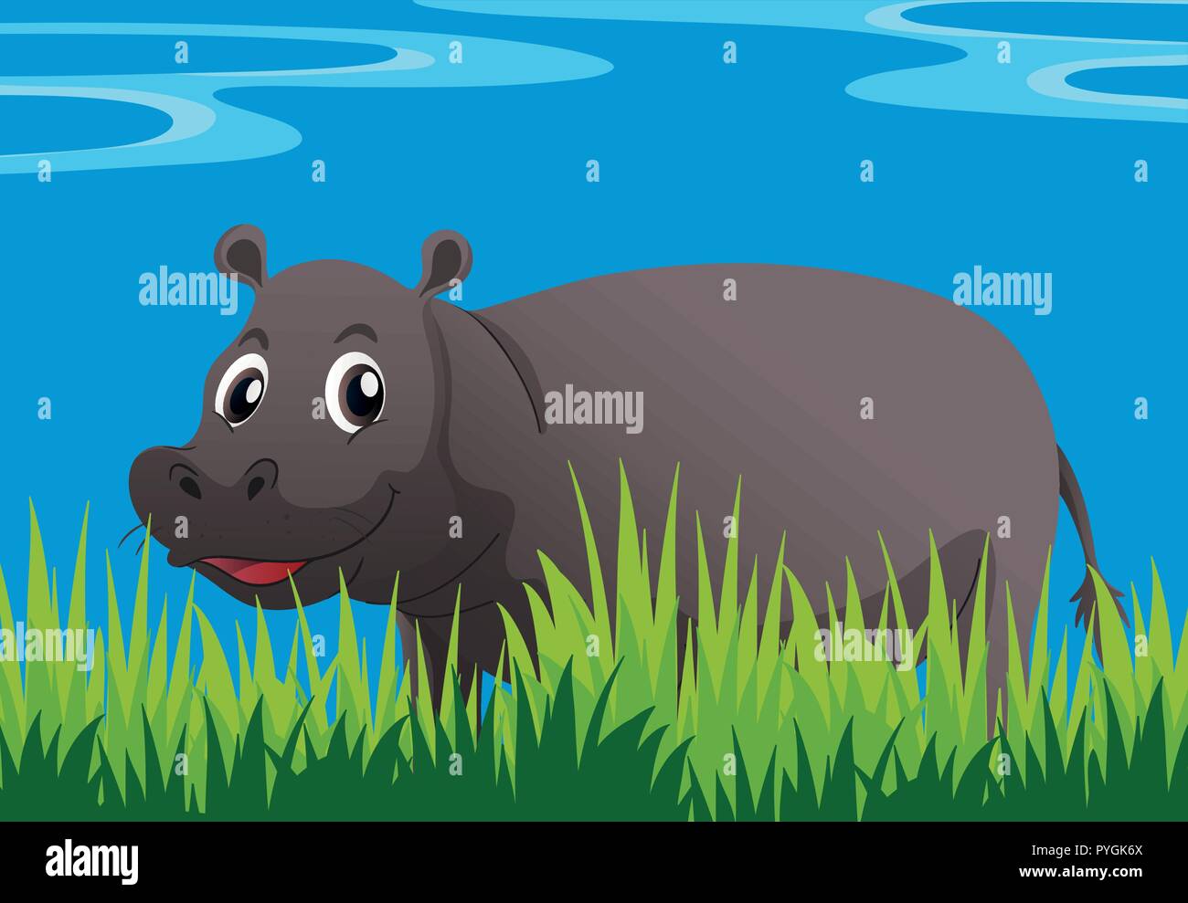 Happy hippo in the garden illustration Stock Vector Image & Art Alamy