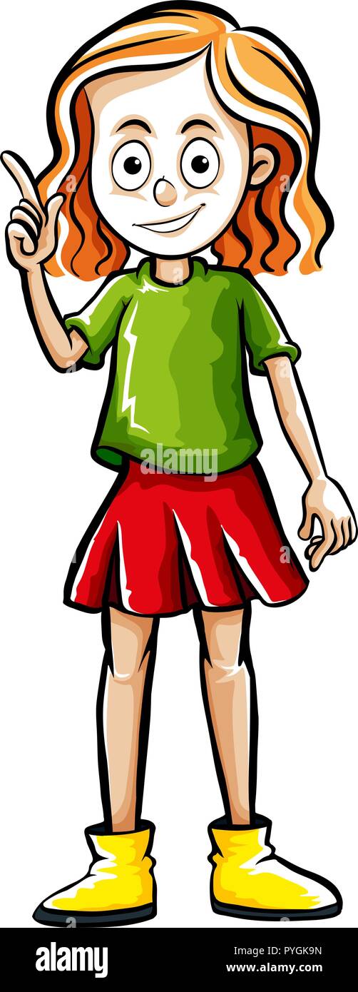 Happy girl with finger pointing up illustration Stock Vector Image ...