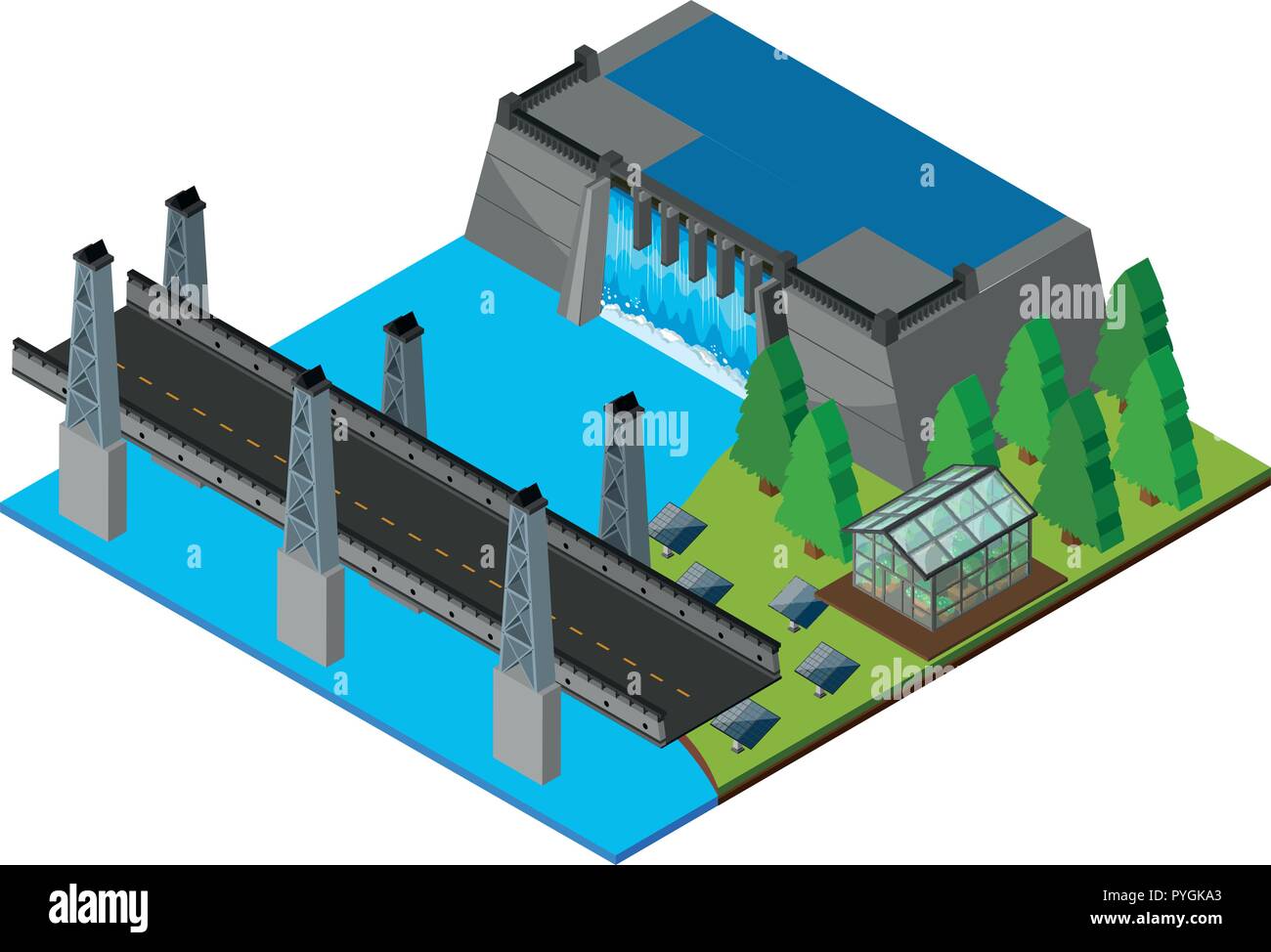 Watergate and bridge across the river illustration Stock Vector Image