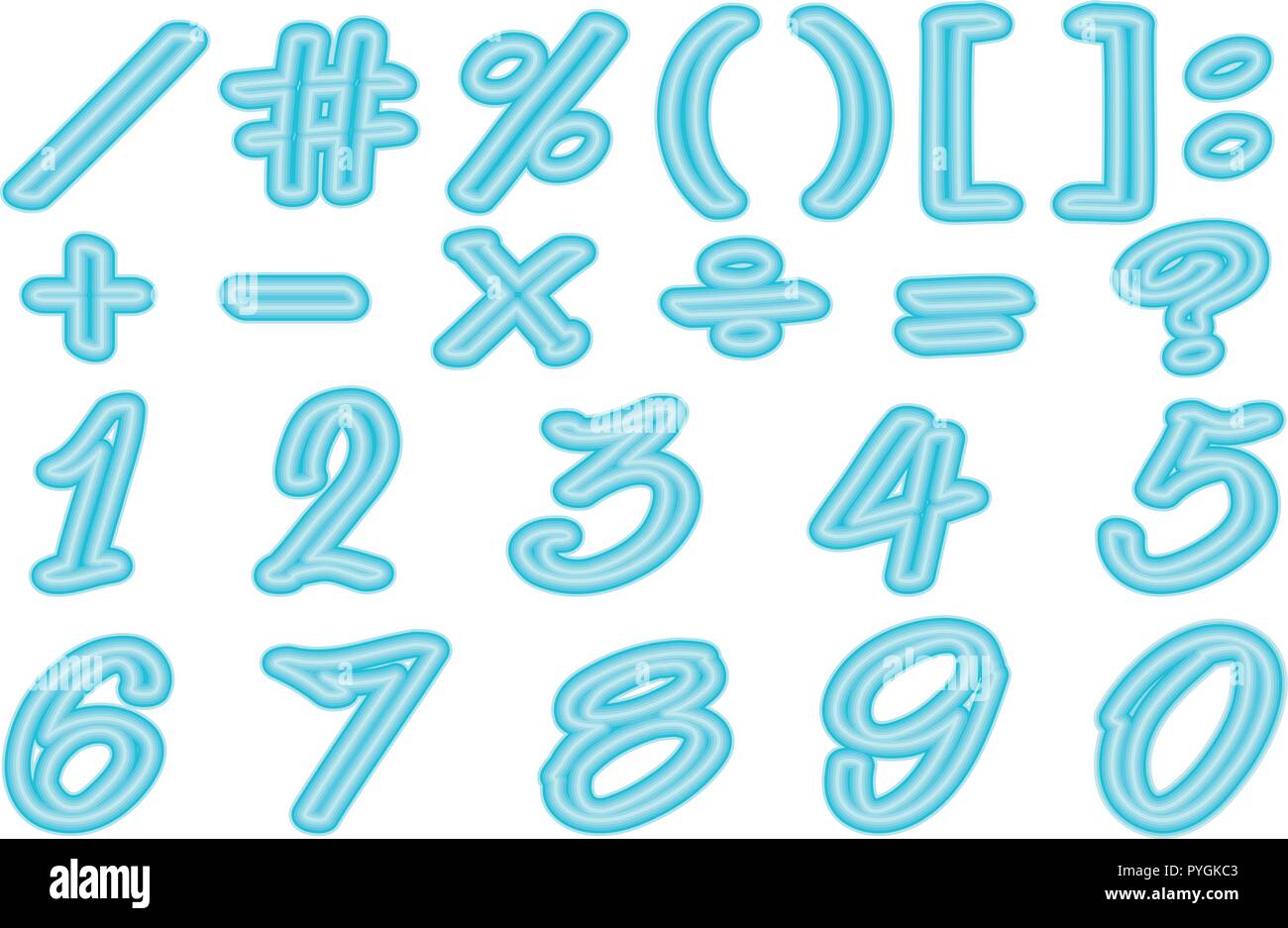 Numers and signs in light blue color illustration Stock Vector Image ...