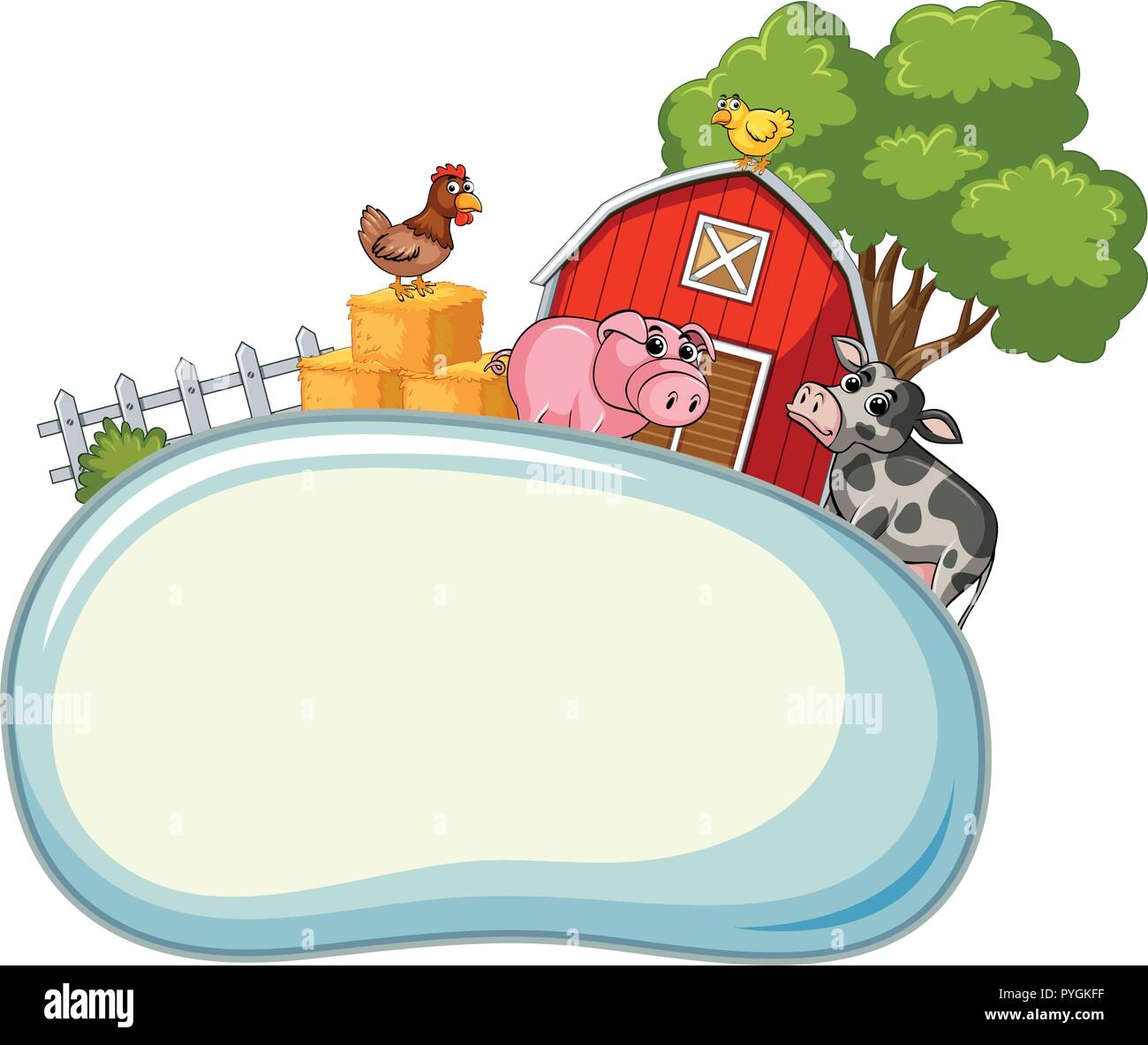 Border template with farm animals in background illustration Stock