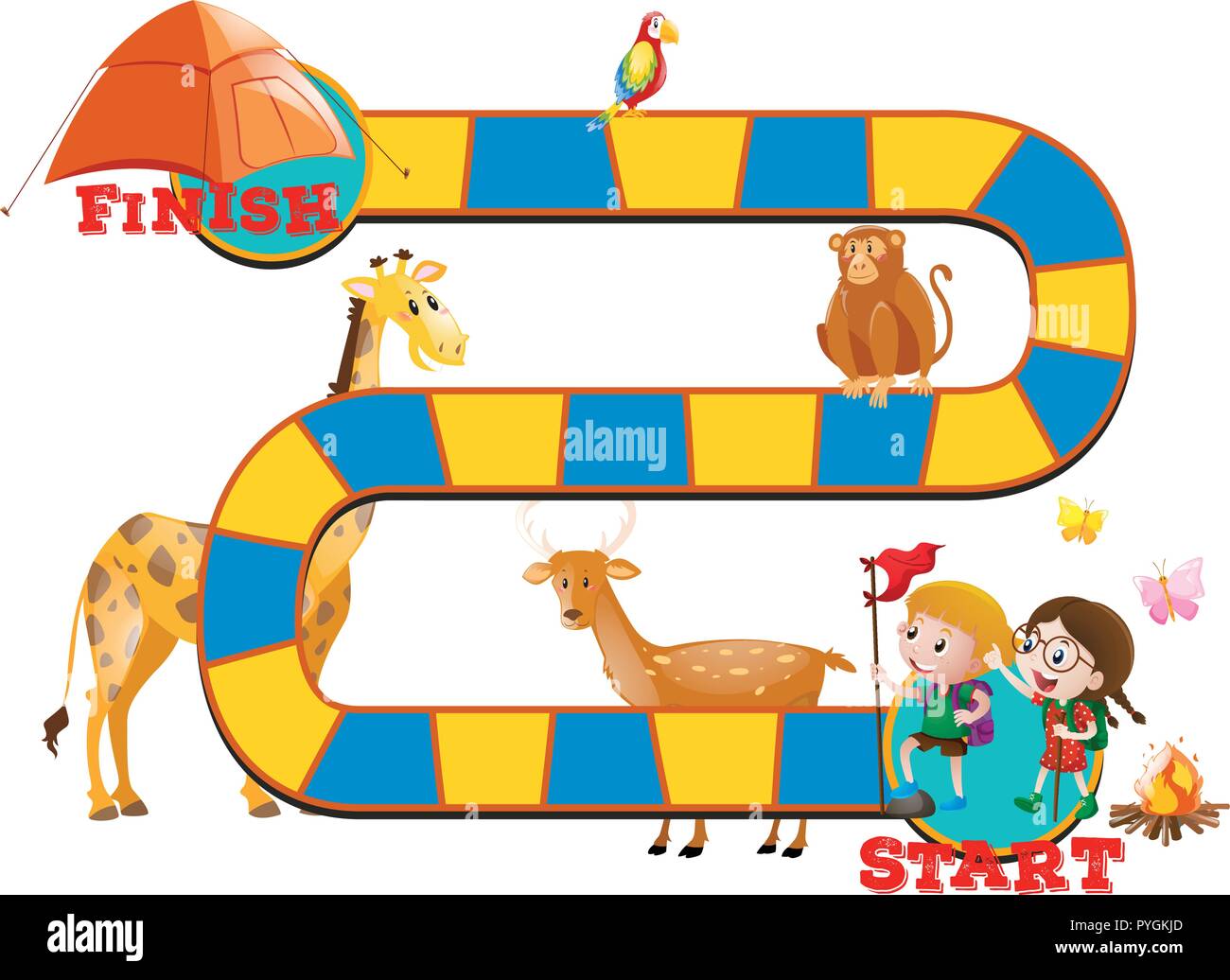Game Template With Wild Animals And Kids Illustration Stock Vector