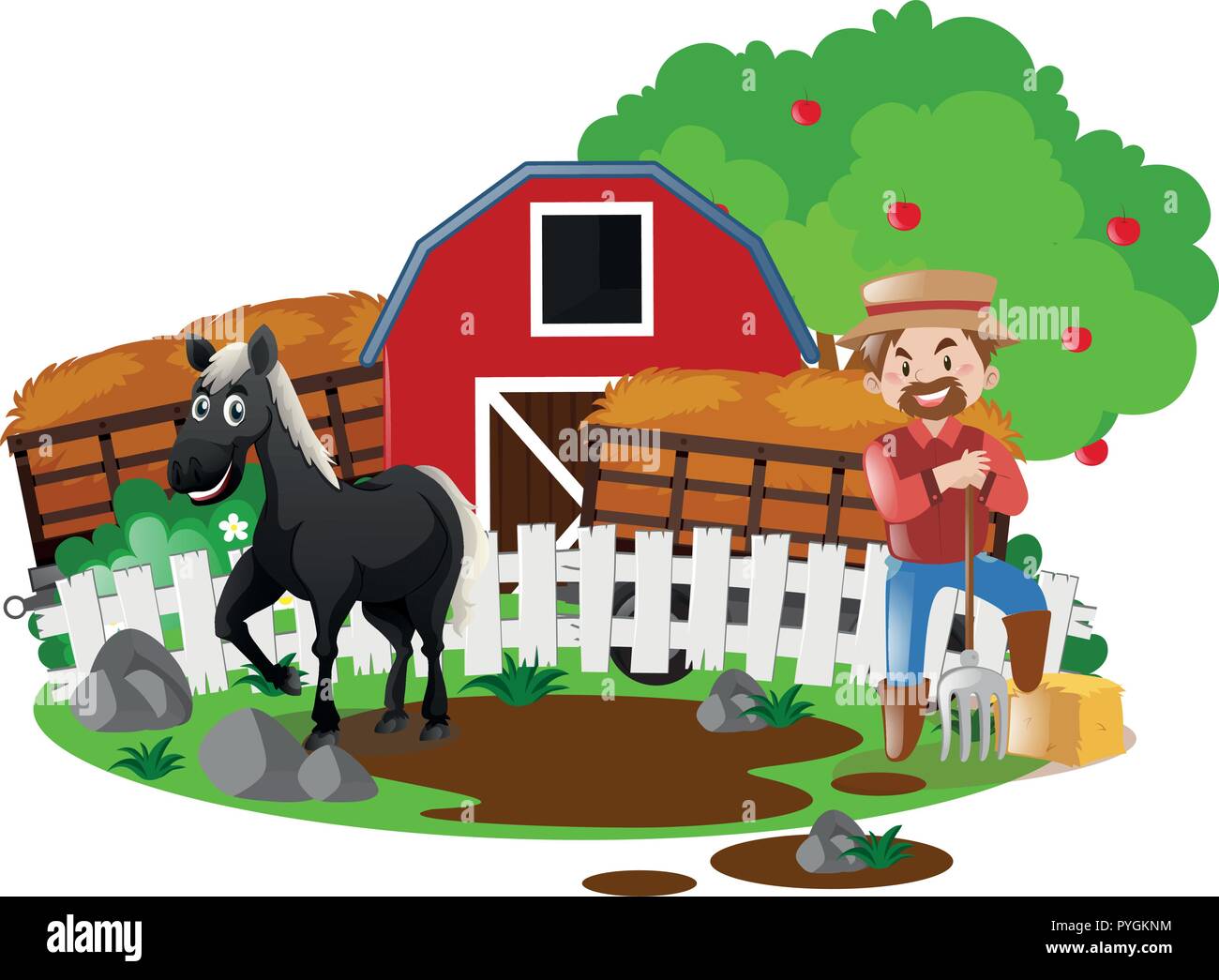 Farmer and horse in the farm illustration Stock Vector Image & Art - Alamy