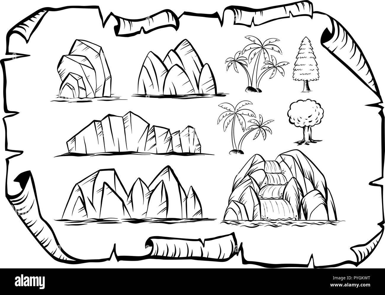 Doodle mountains and trees on paper illustration Stock Vector Image ...