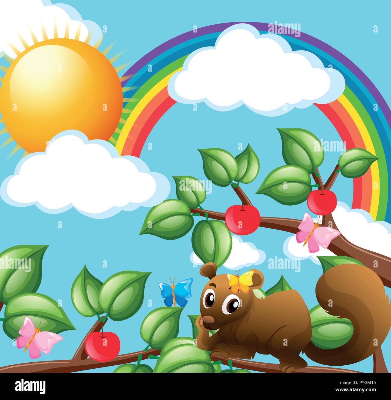 Cute squirrel on the branch illustration Stock Vector