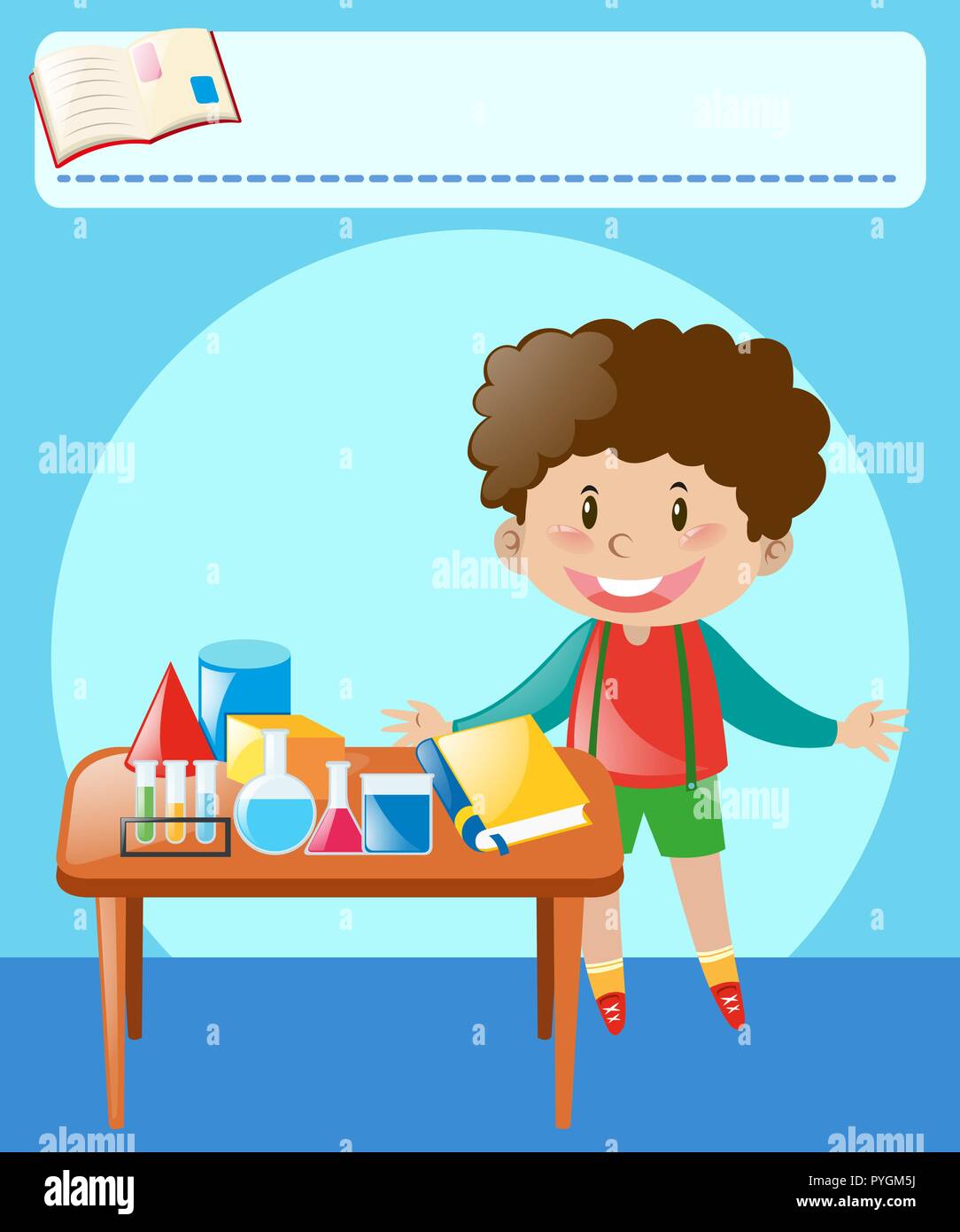 Little boy doing experiment in classroom illustration Stock Vector
