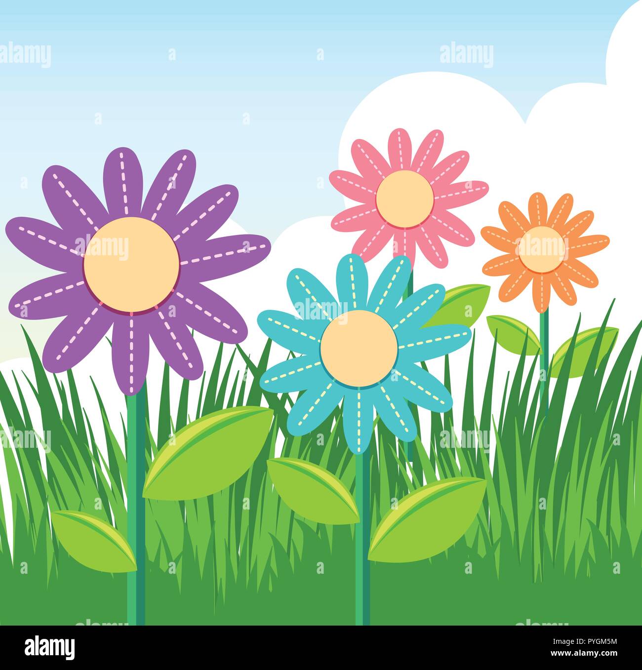 Scene with colorful flowers in garden illustration Stock Vector ...
