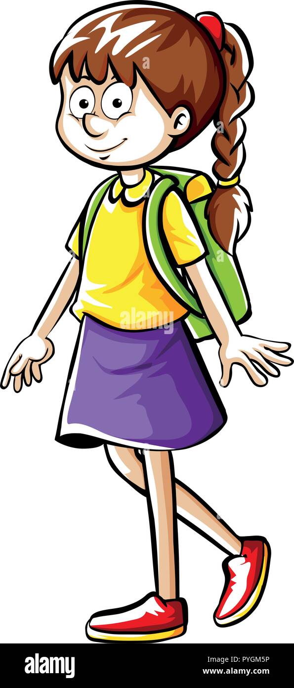 Girl with schoolbag walking illustration Stock Vector