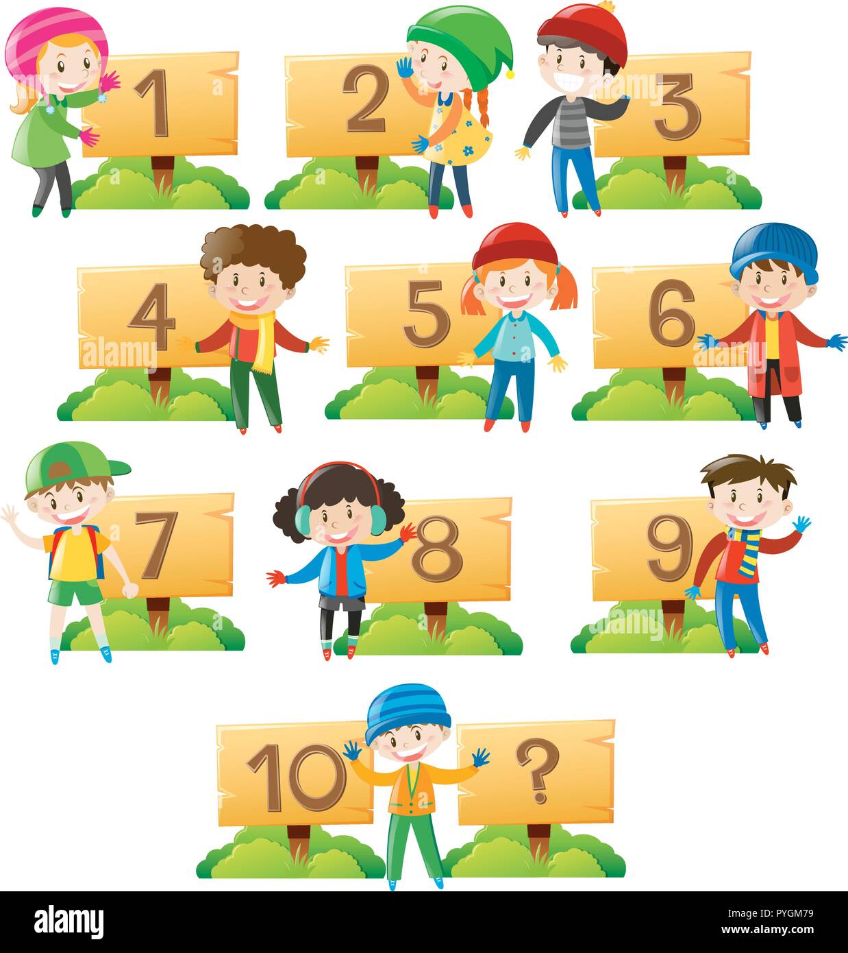 Children and numbers on wooden board illustration Stock Vector Image ...