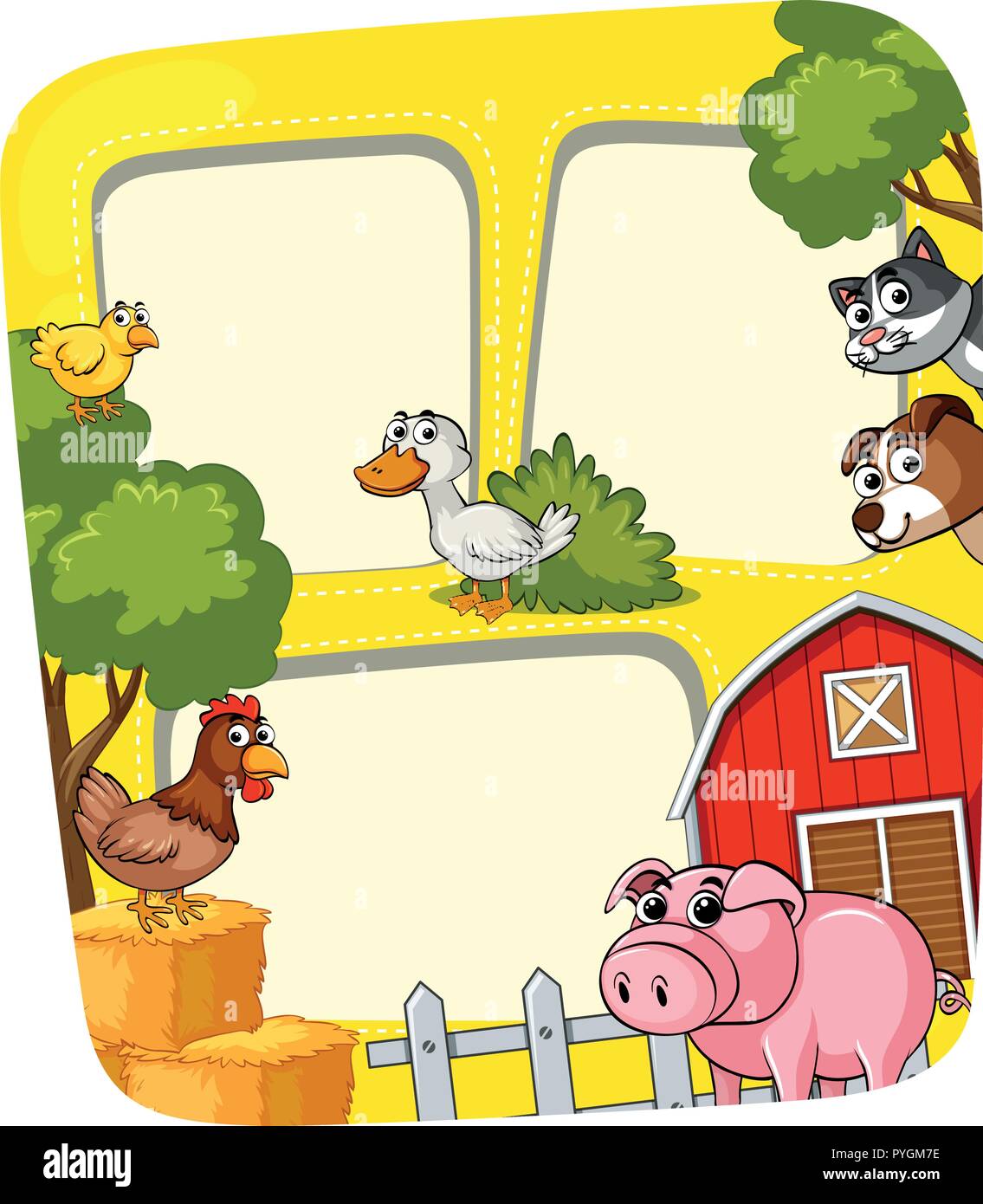 Frame template with animals in the farm illustration Stock Vector Image