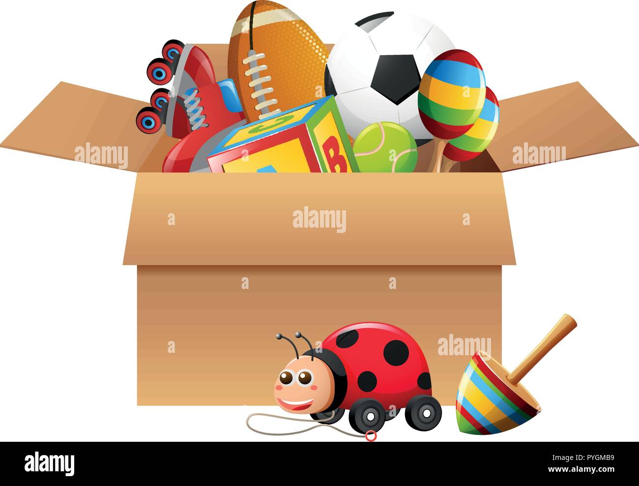 Different types of toys in box illustration Stock Vector Image & Art