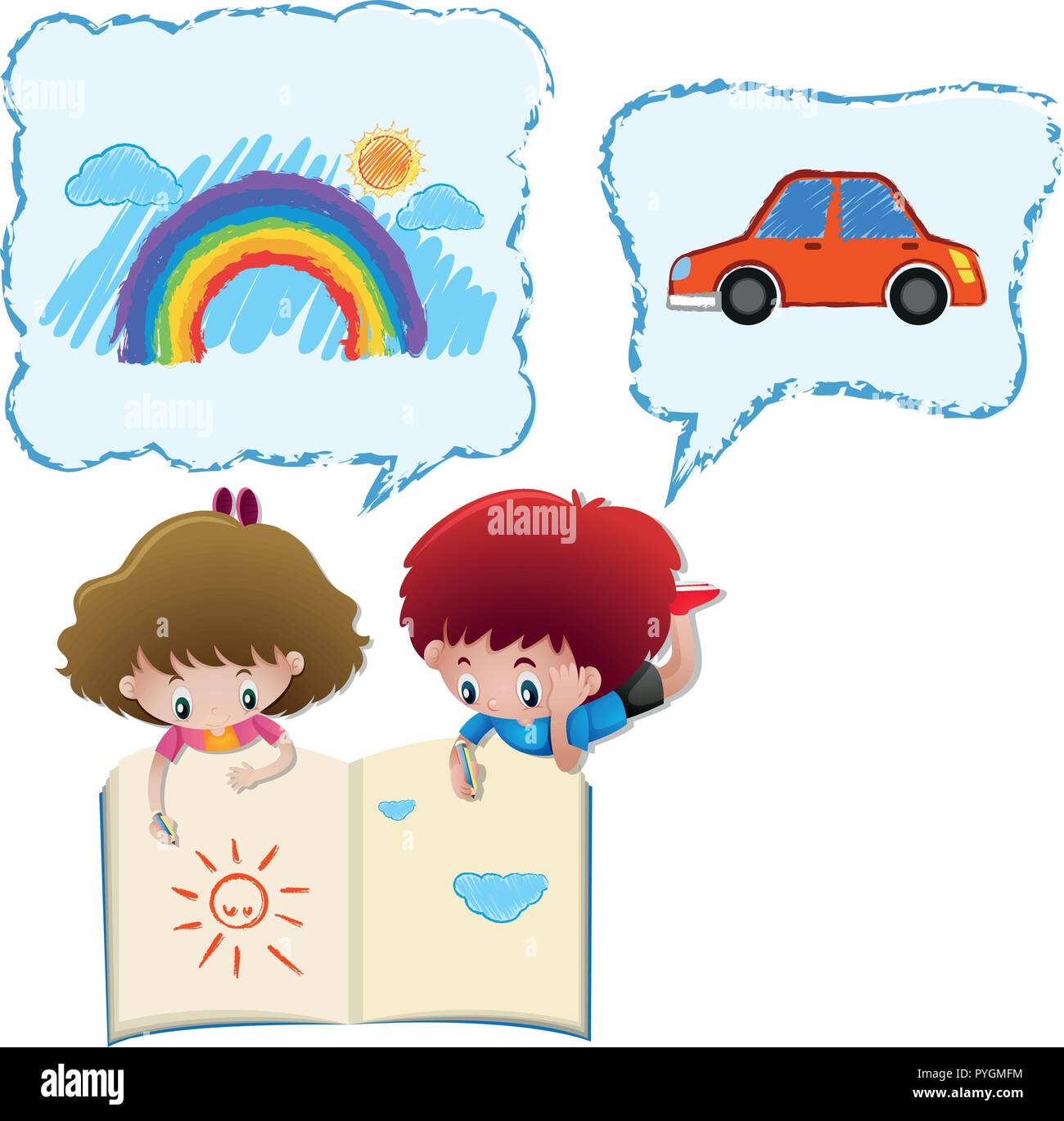Boy And Girl Drawing On Sketch Book Illustration Stock Vector Image Art Alamy Boy And Girl Drawing On Sketch Book Illustration Stock Vector Image Art Alamy