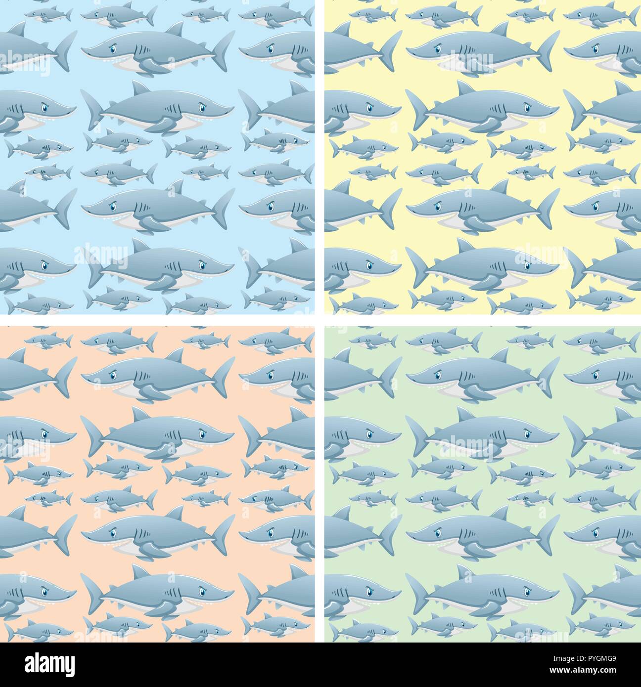 Seamless background design with wild sharks illustration Stock Vector
