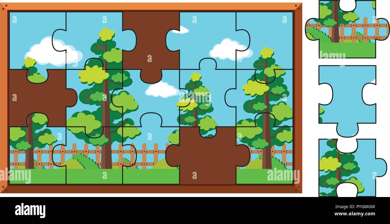 Jigsaw puzzle pieces of trees in park illustration Stock Vector Image ...